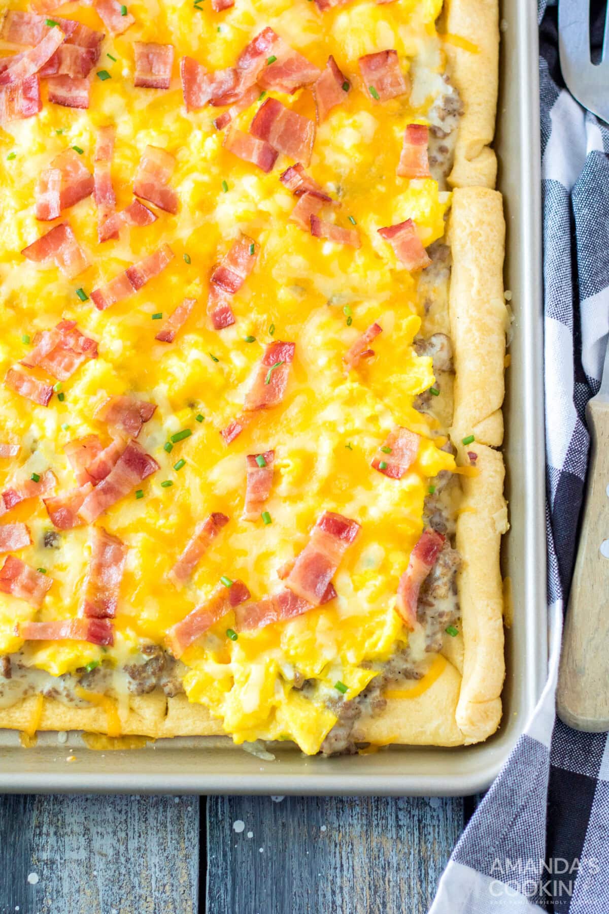 overhead view of Sheet Pan Breakfast Pizza