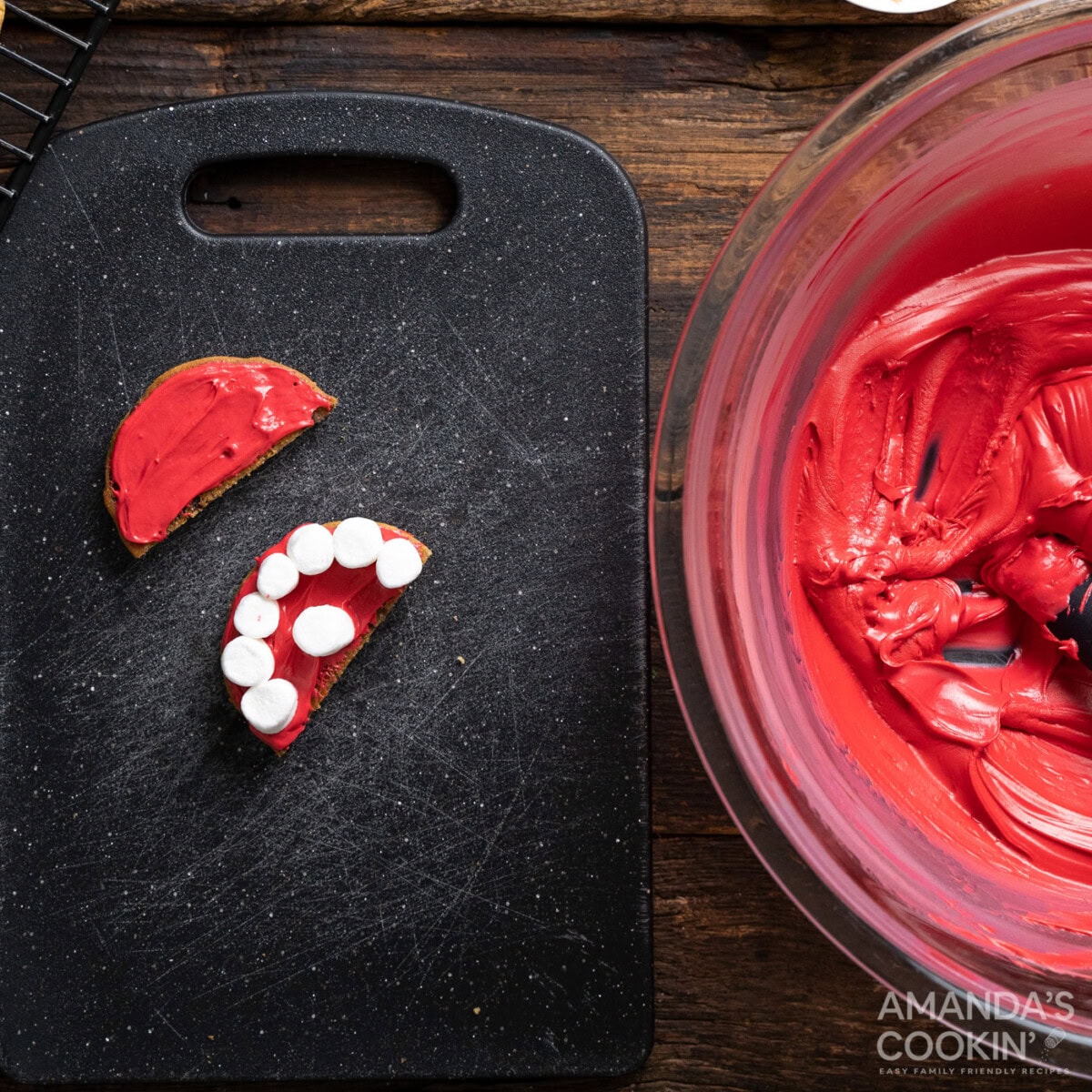 cookies with red frosting and mini marshmallows