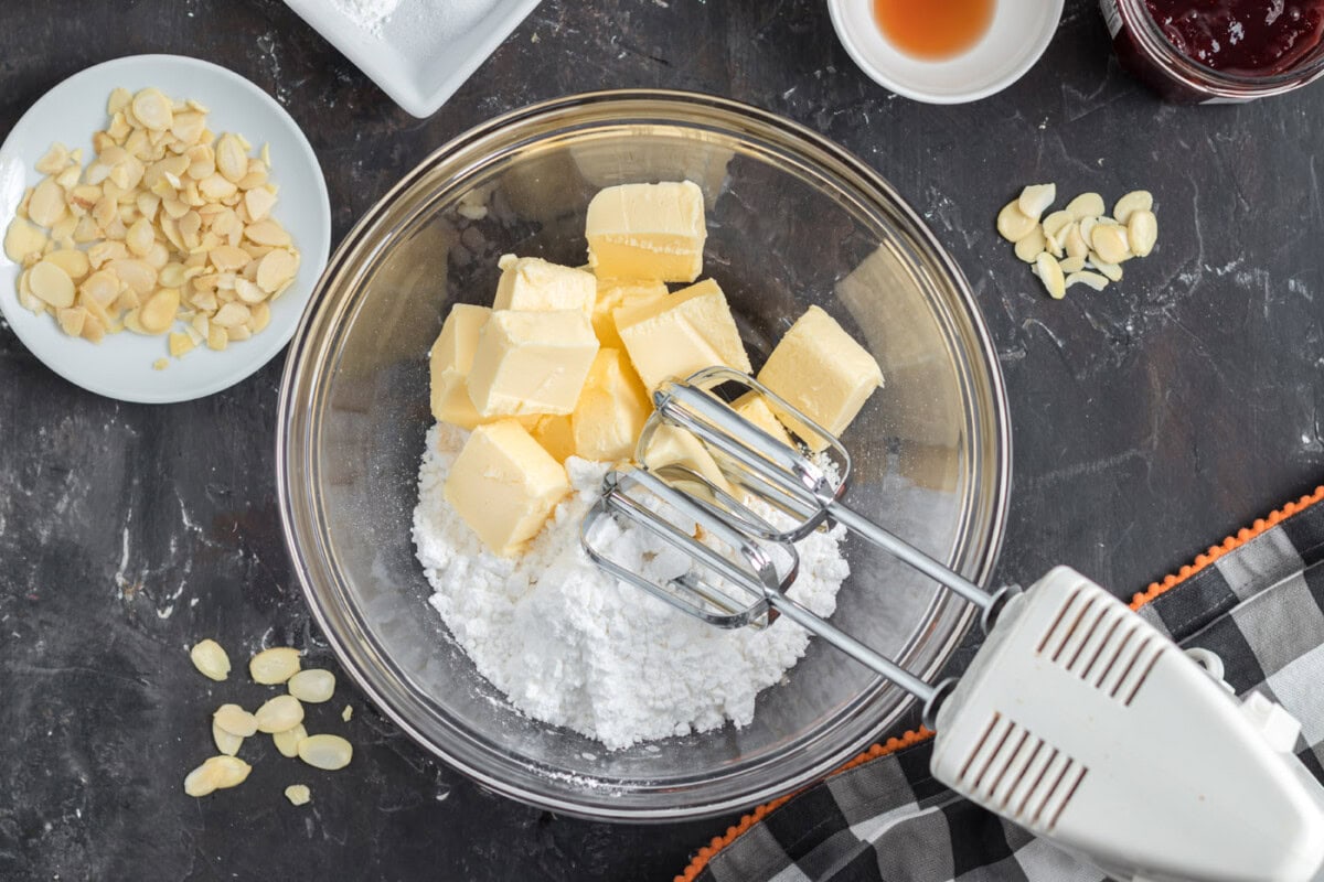 butter and powdered sugar in a mixer bowl