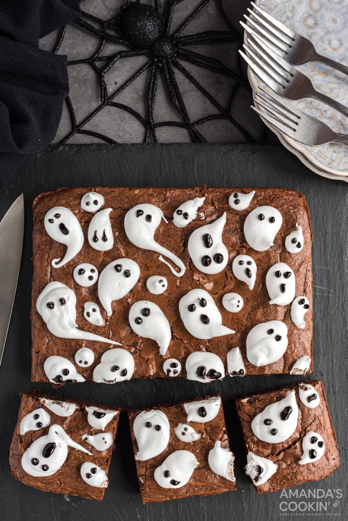 cut pieces of Ghost Brownies
