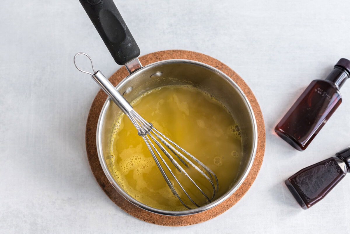 orange glaze mixture in saucepan