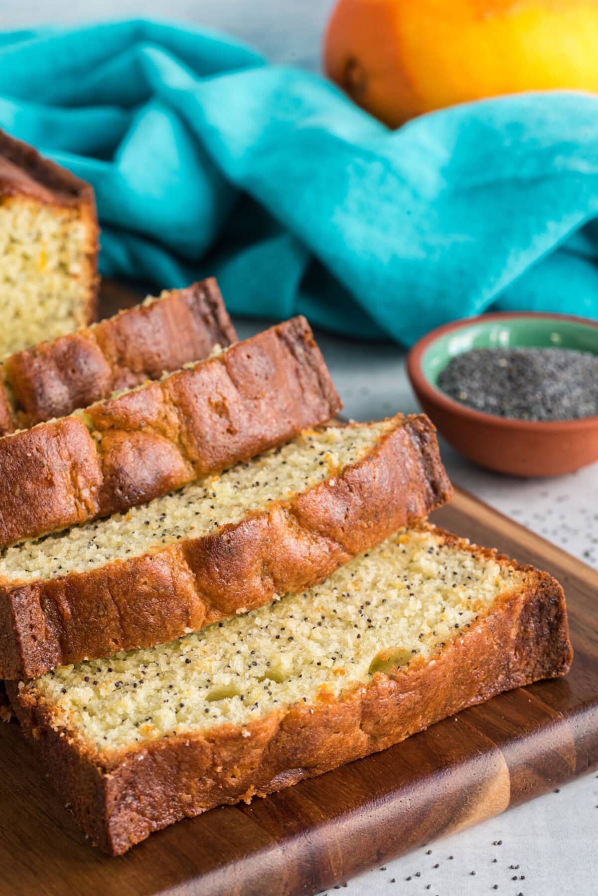 Orange Poppy Seed Pound Cake sliced up