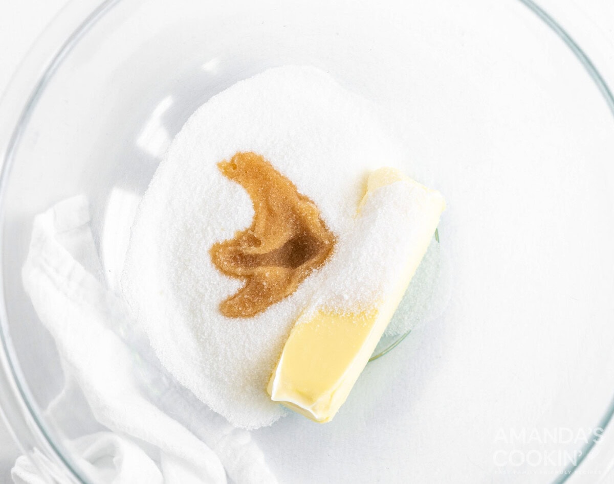 butter, sugar, and vanilla in a mixing bowl