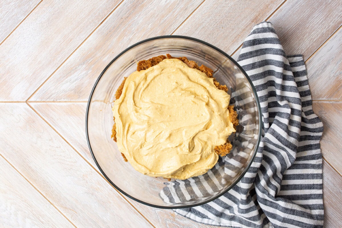 pumpkin cheesecake layer over gingerbread cake