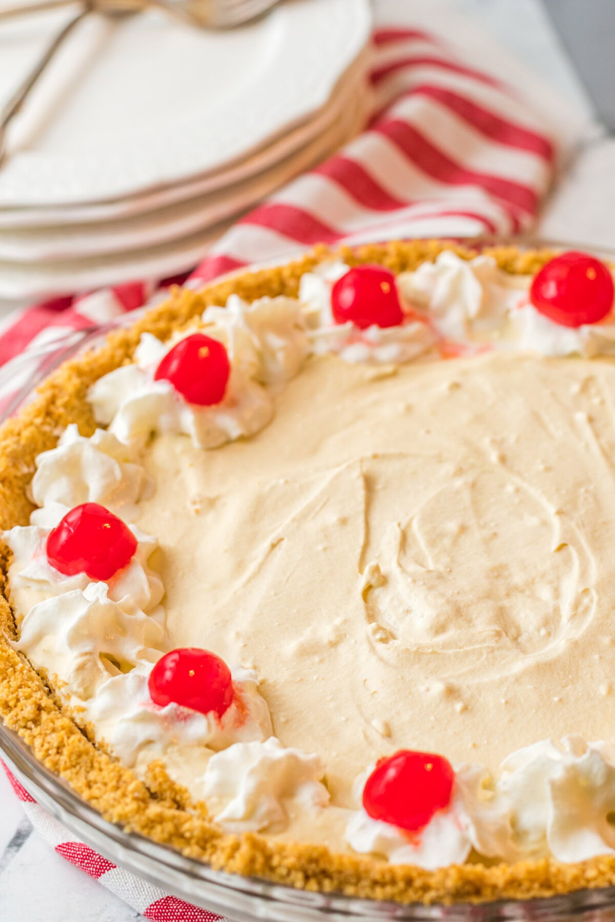 Root Beer Float Pie with cherry garnish