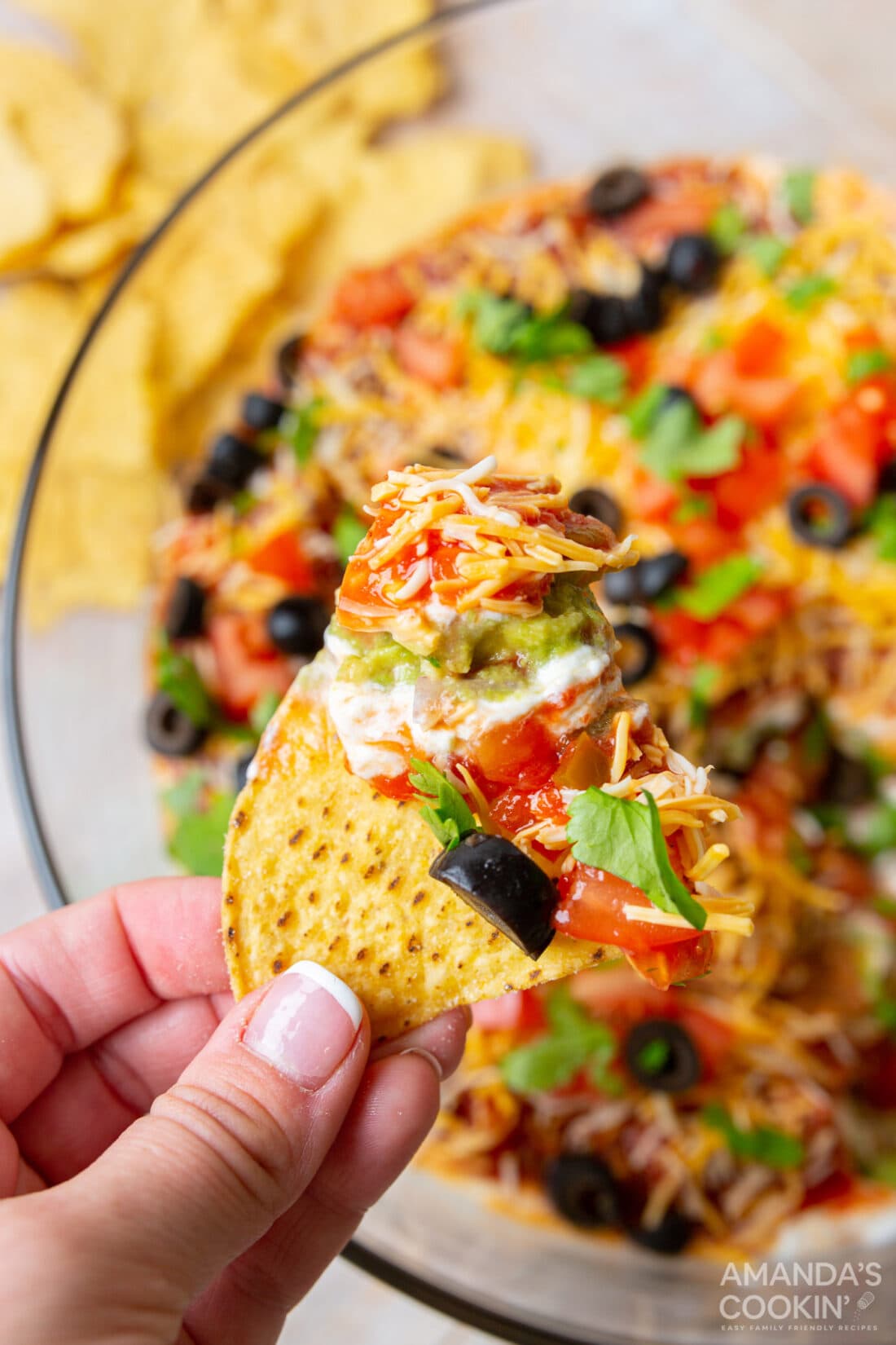 7 Layer Taco Dip on a chip