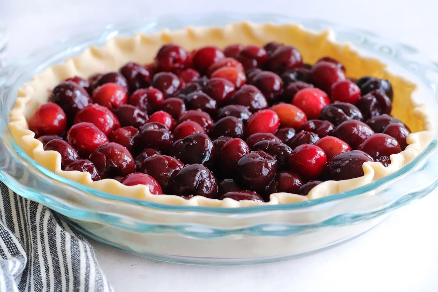 cherry pie filling inside a pan