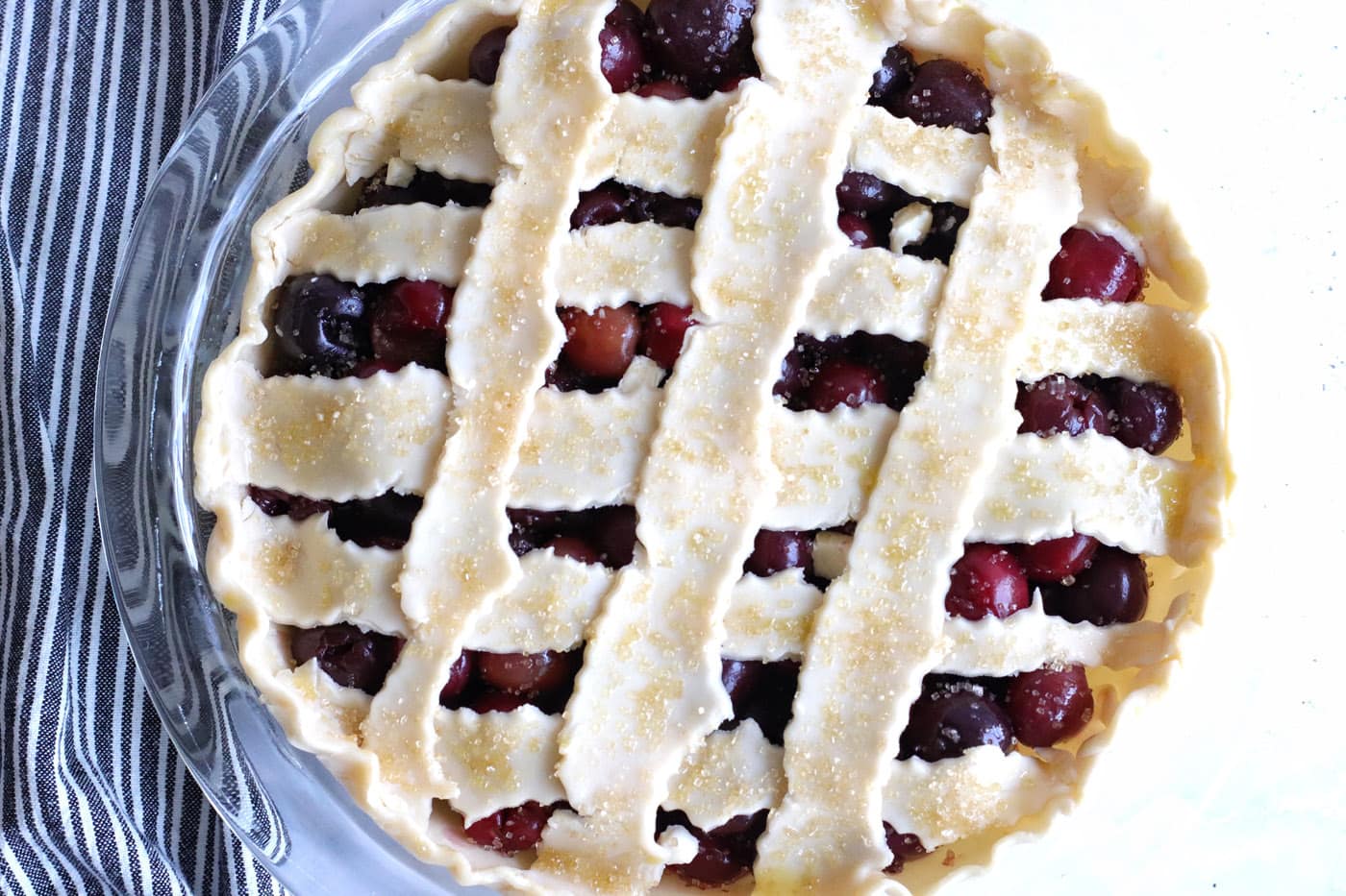 egg washed cherry pie with sugar