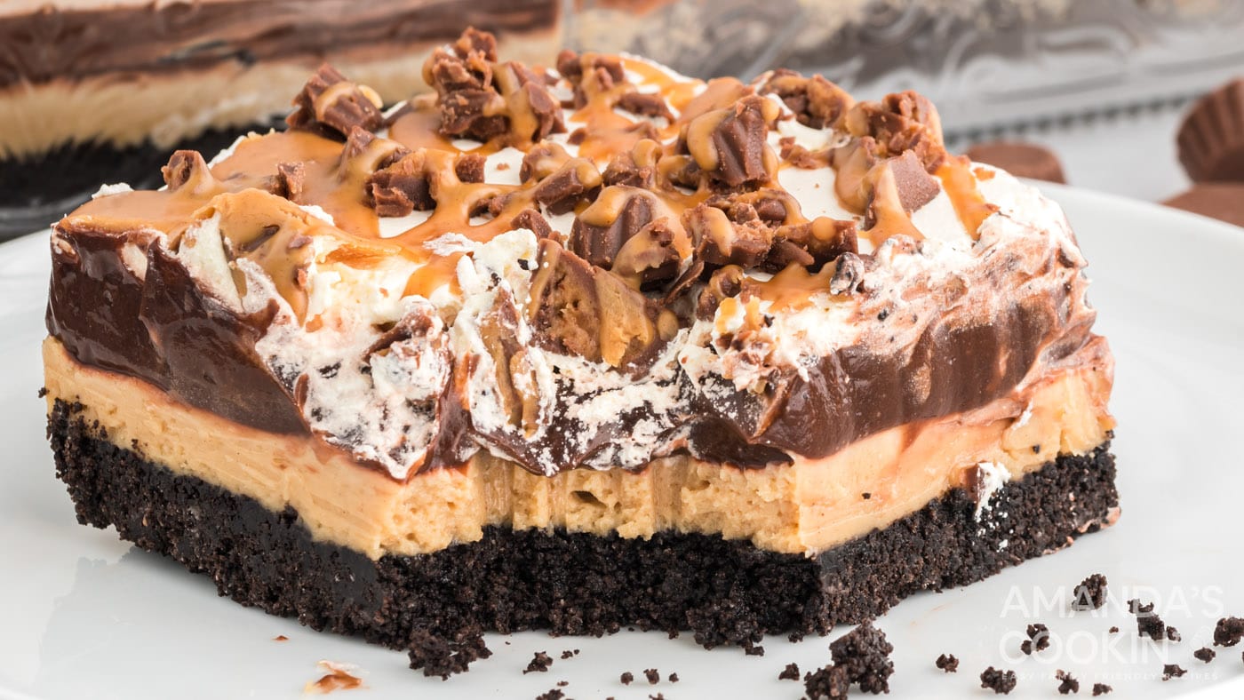 You start with a crunchy, OREO-cookie crust, then top it with a cream cheese-peanut butter layer tha