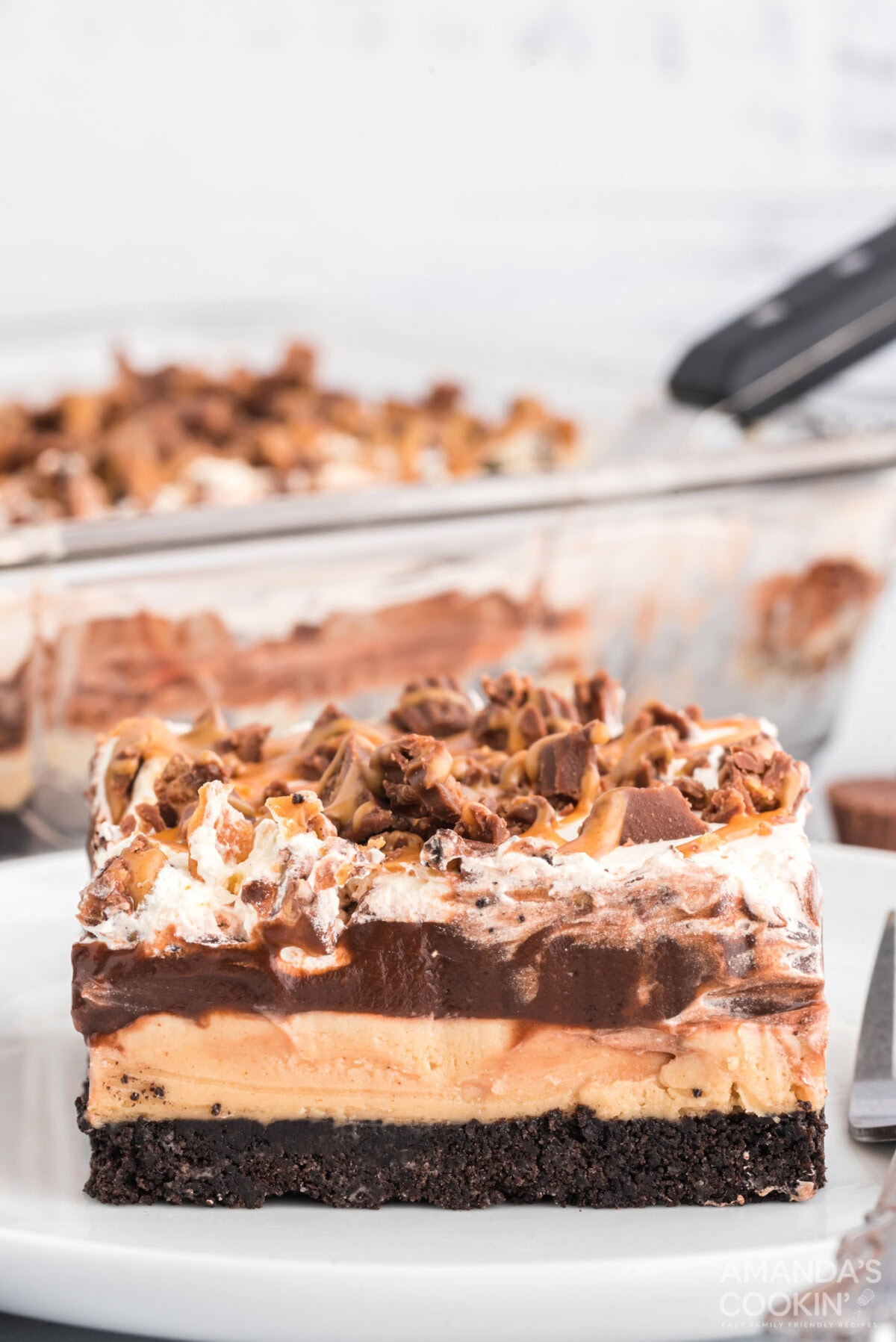 slice of Chocolate Peanut Butter Lasagna