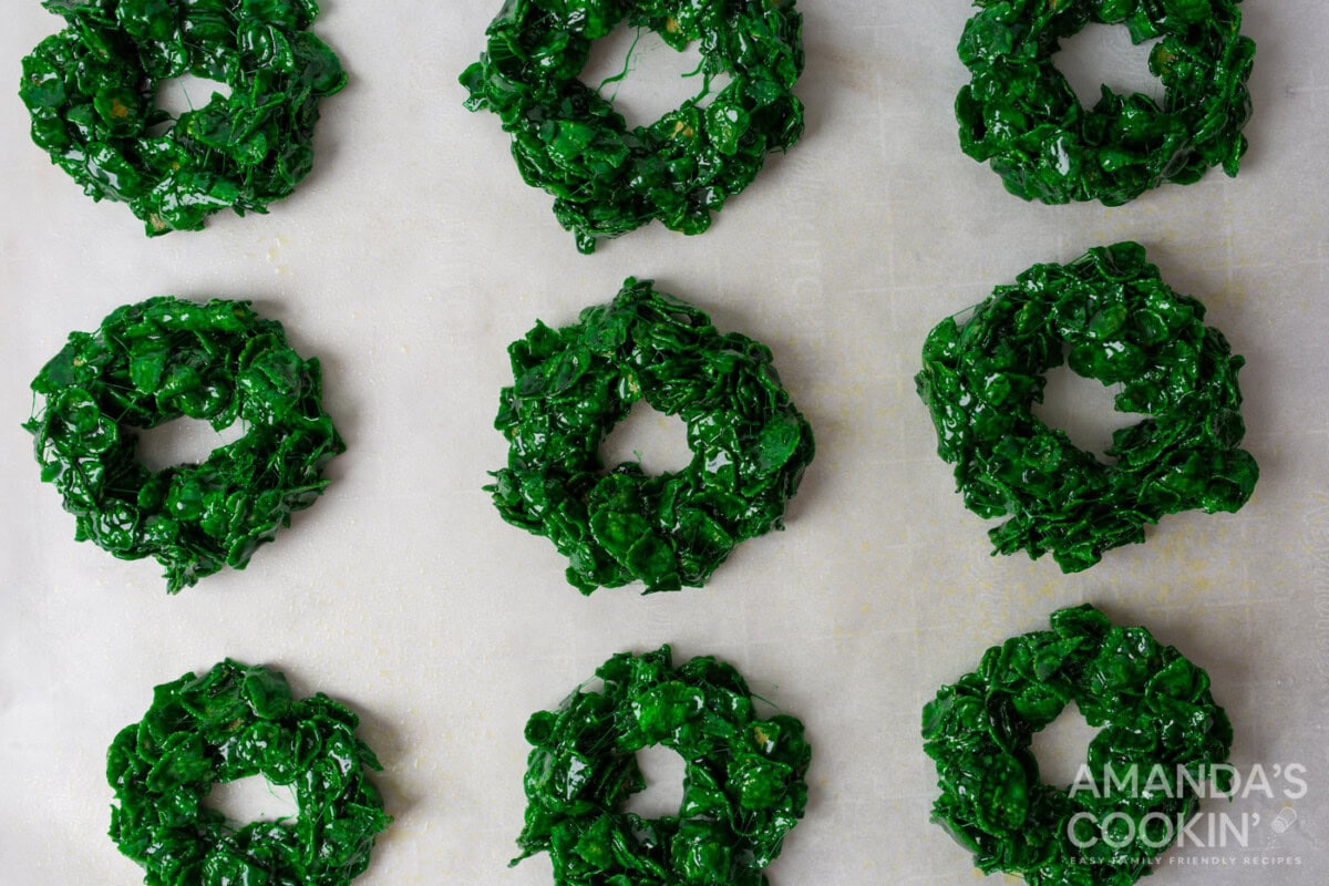 cornflake cookies shaped into wreaths