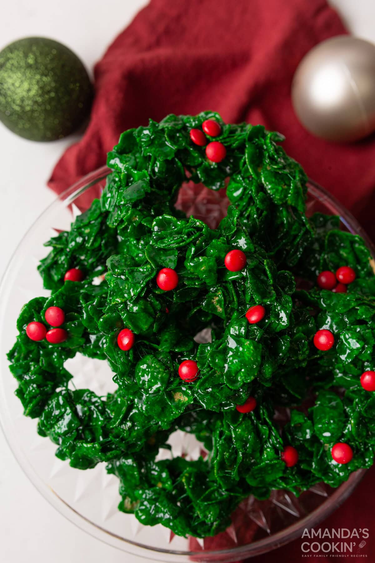 plate of Cornflake Christmas Wreath Cookies