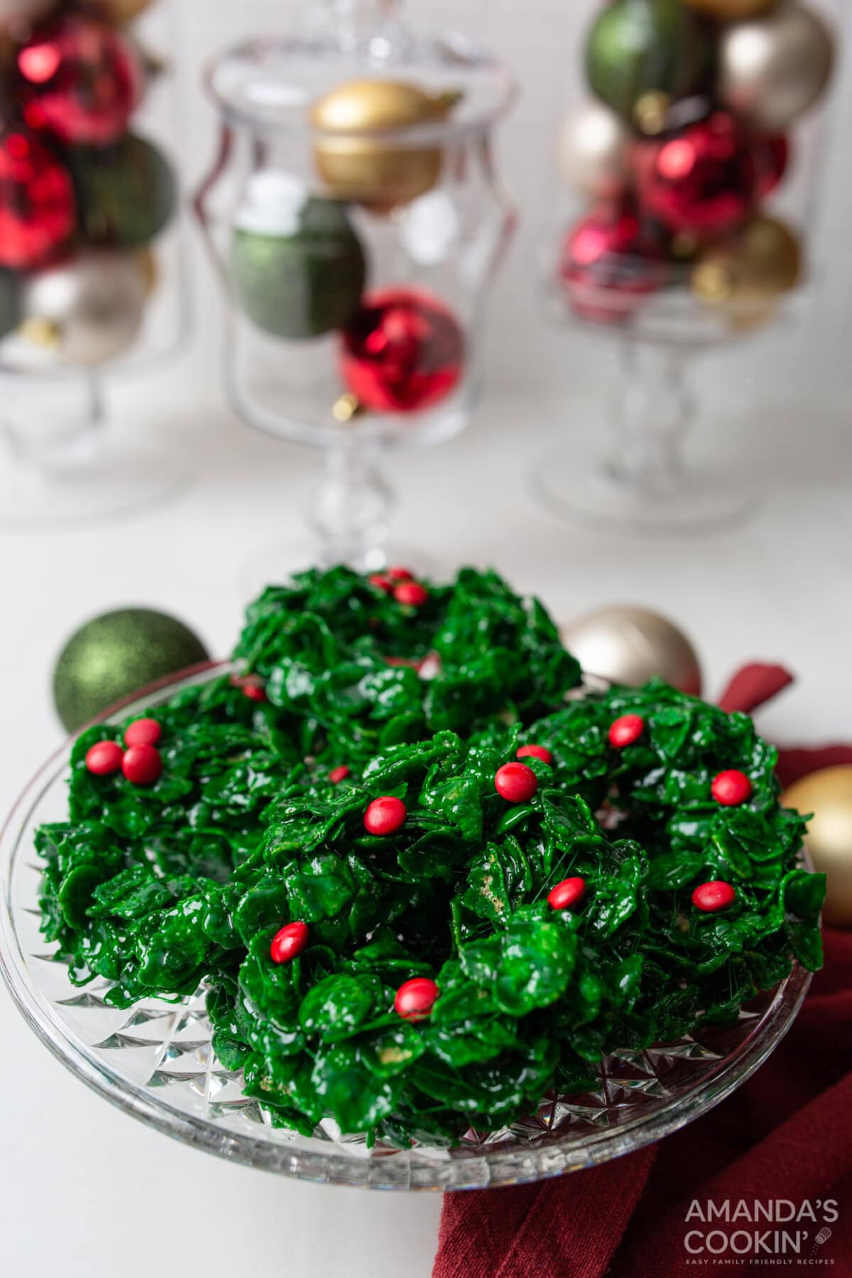 plate of Cornflake Christmas Wreath Cookies