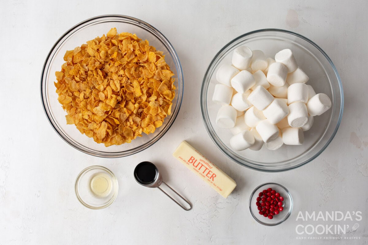 ingredients for Cornflake Christmas Wreath Cookies