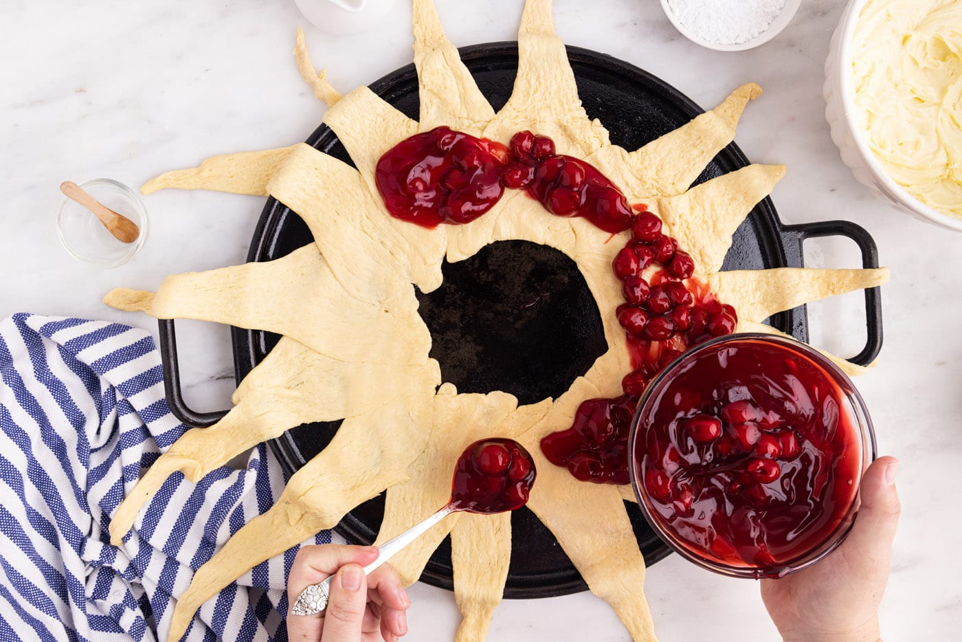 cherry pie filling added to crescent roll ring