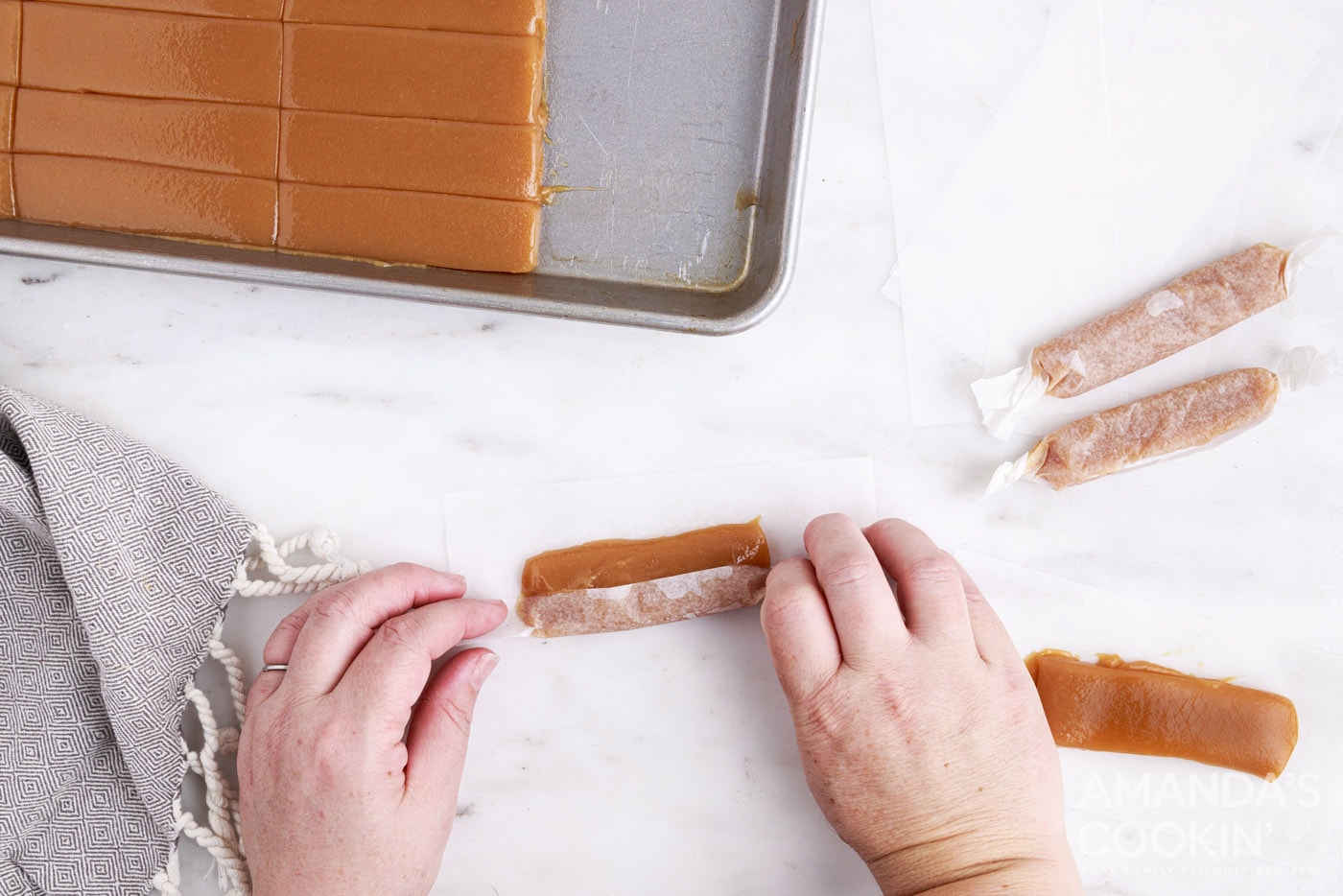 rolling caramel in parchment paper