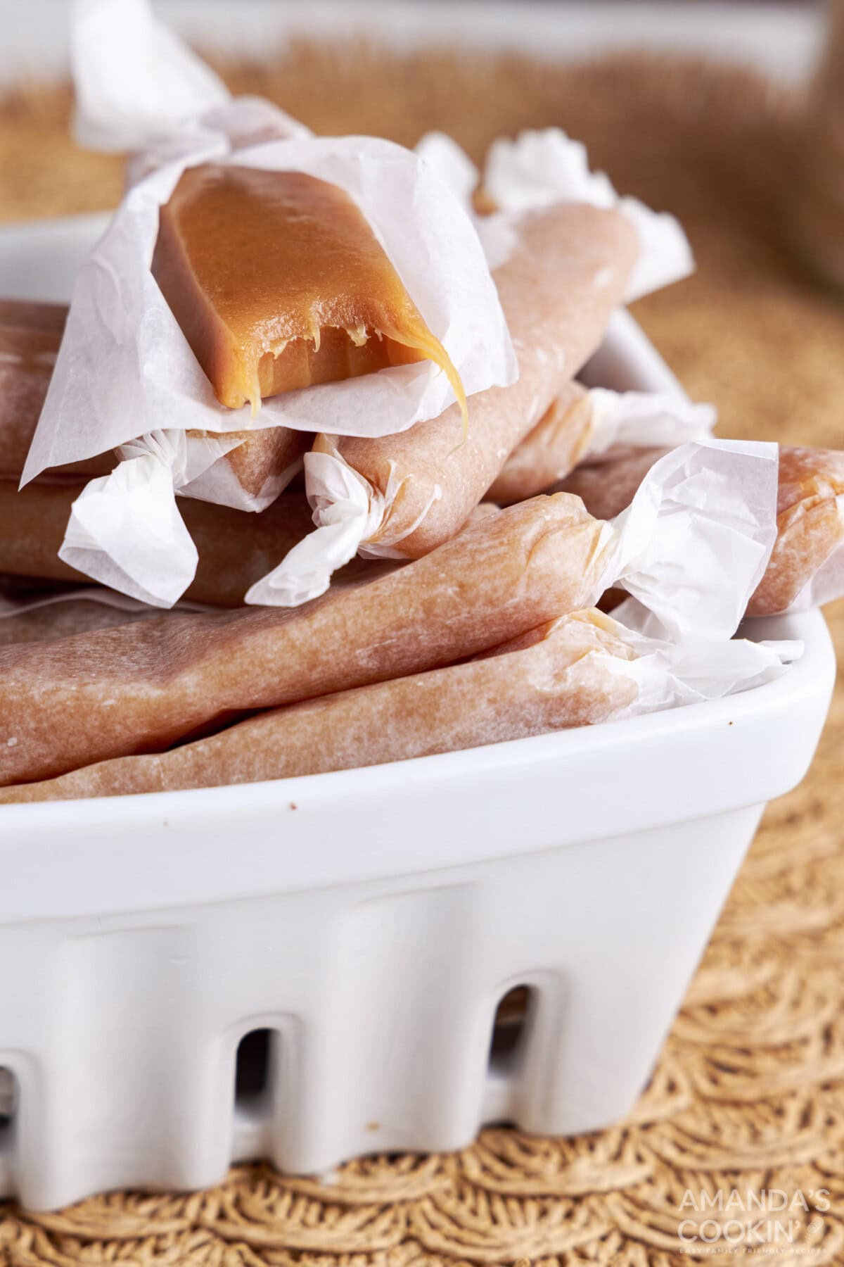 Microwave Caramels in a white dish