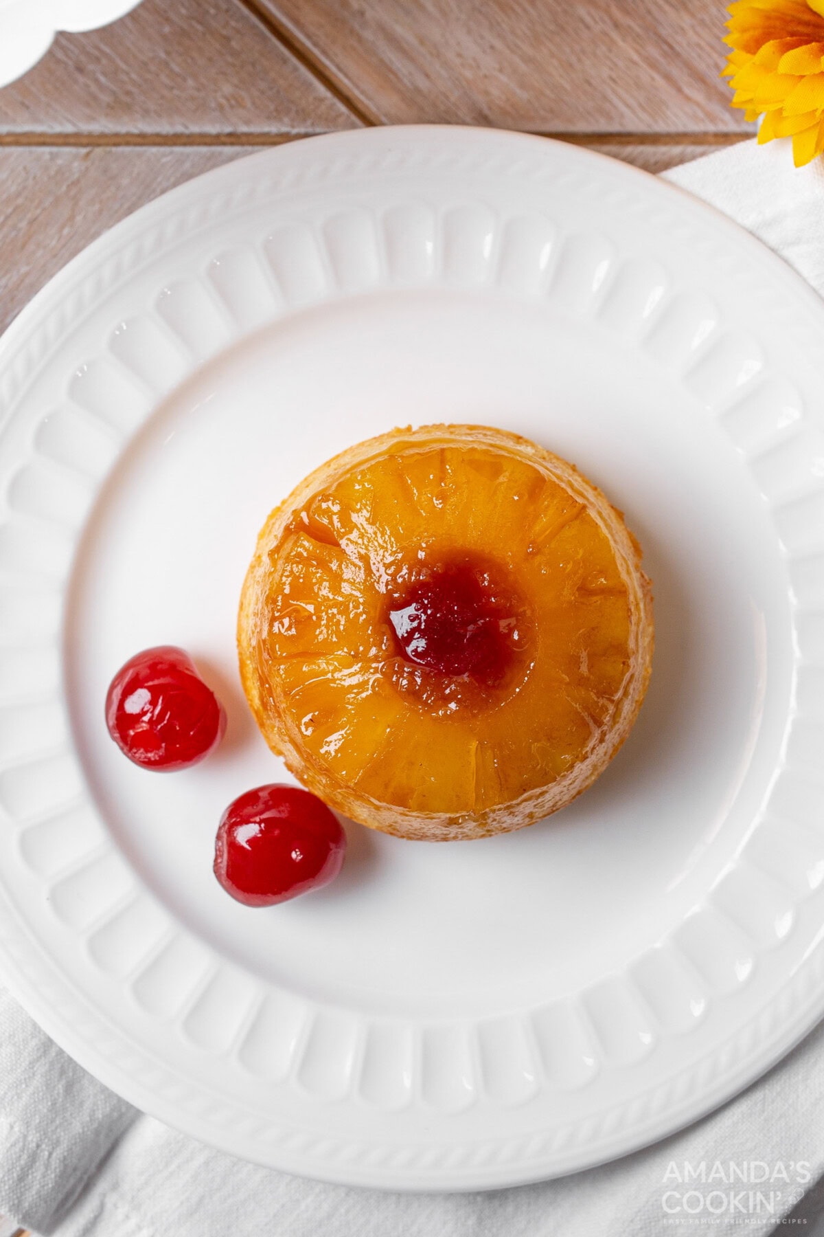 Mini Pineapple Upside Down Cake on a plate