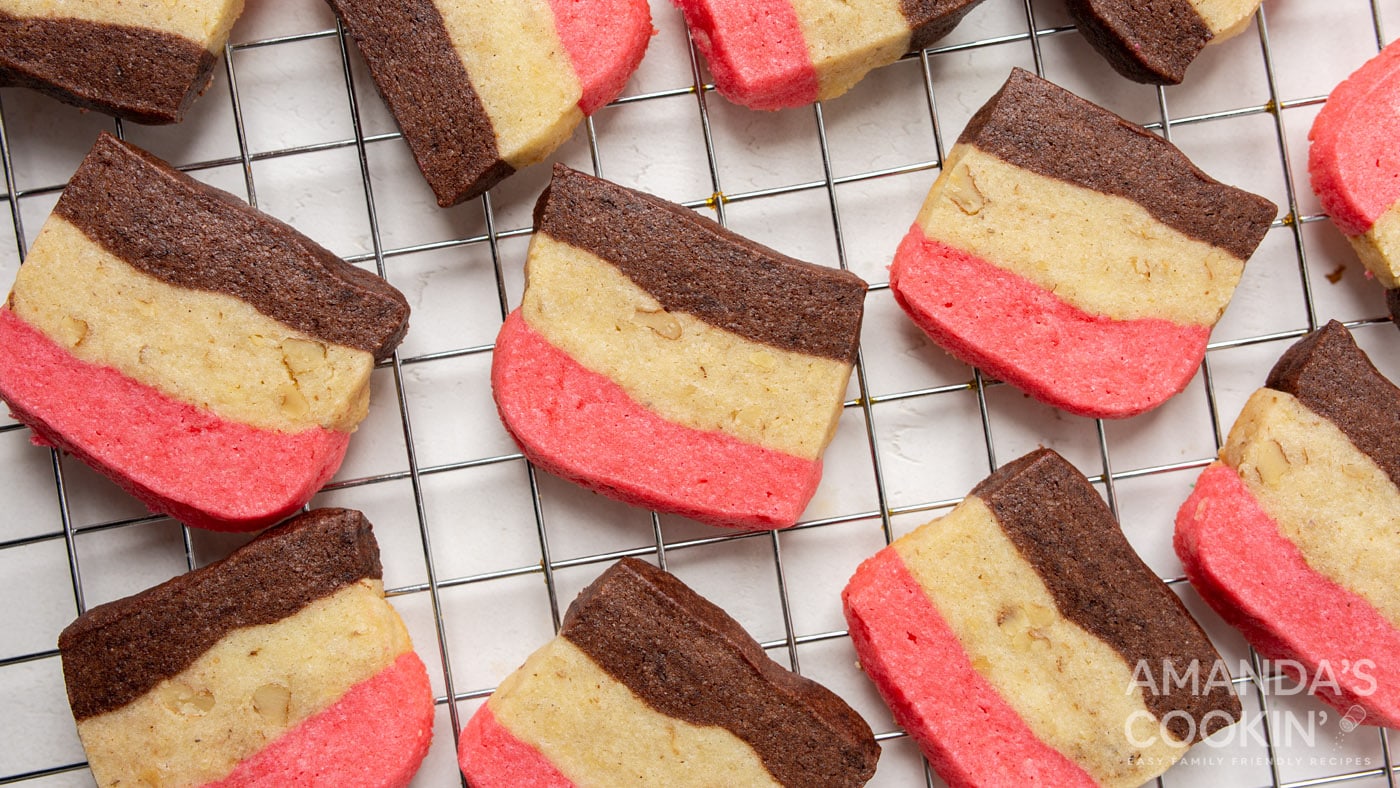 This Neapolitan inspired butter cookie recipe starts with an almond-flavored dough mixed with choppe