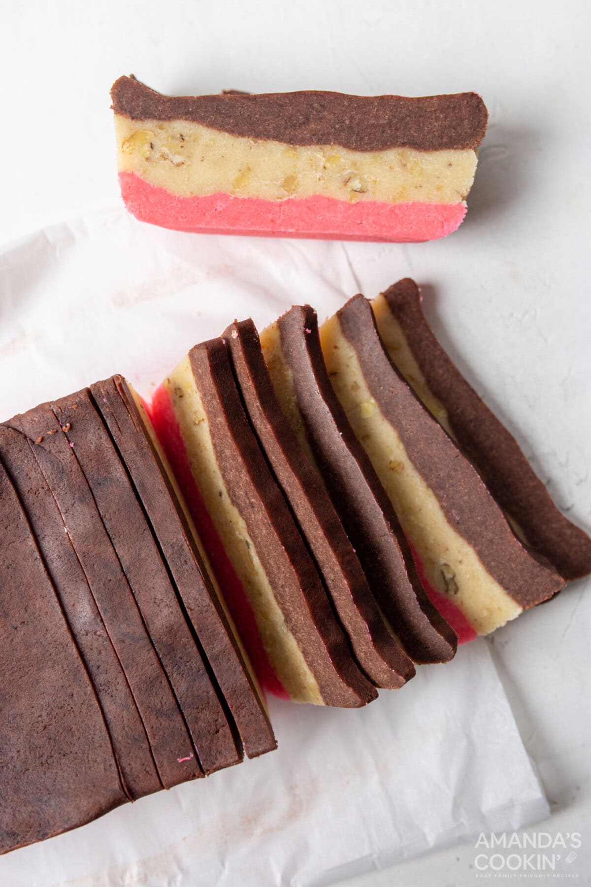 sliced Neapolitan cookie dough