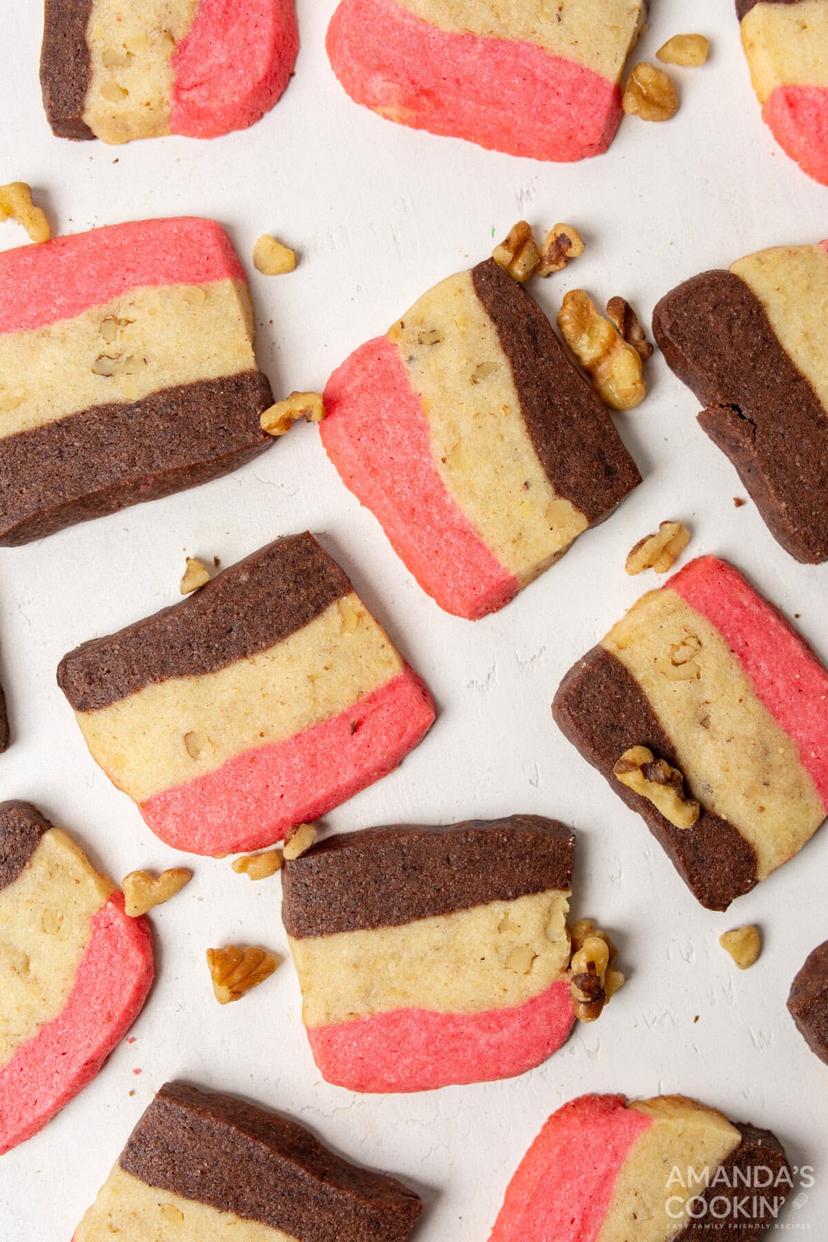 neapolitan cookies on a white board