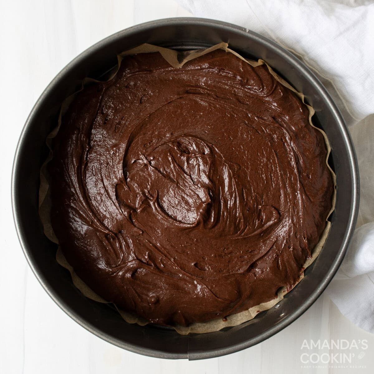 cake batter in a round pan
