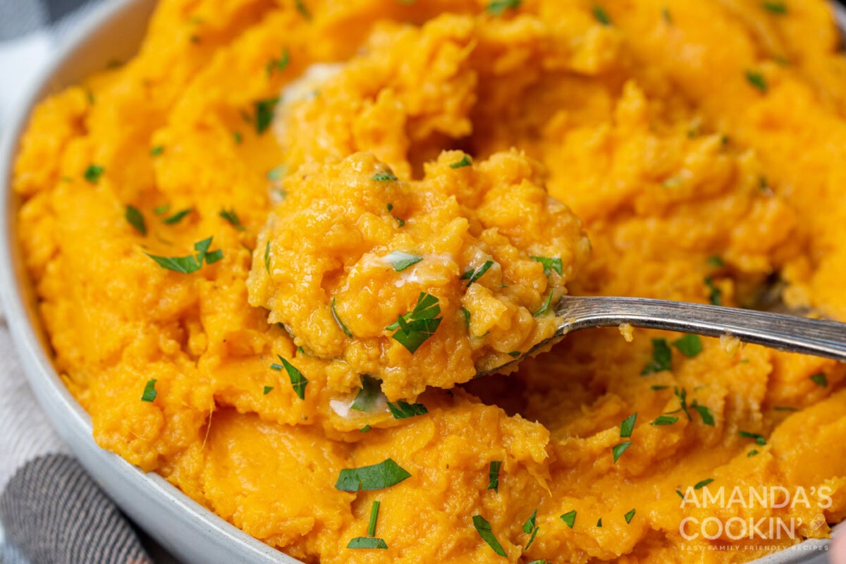spoon of Mashed Sweet Potatoes