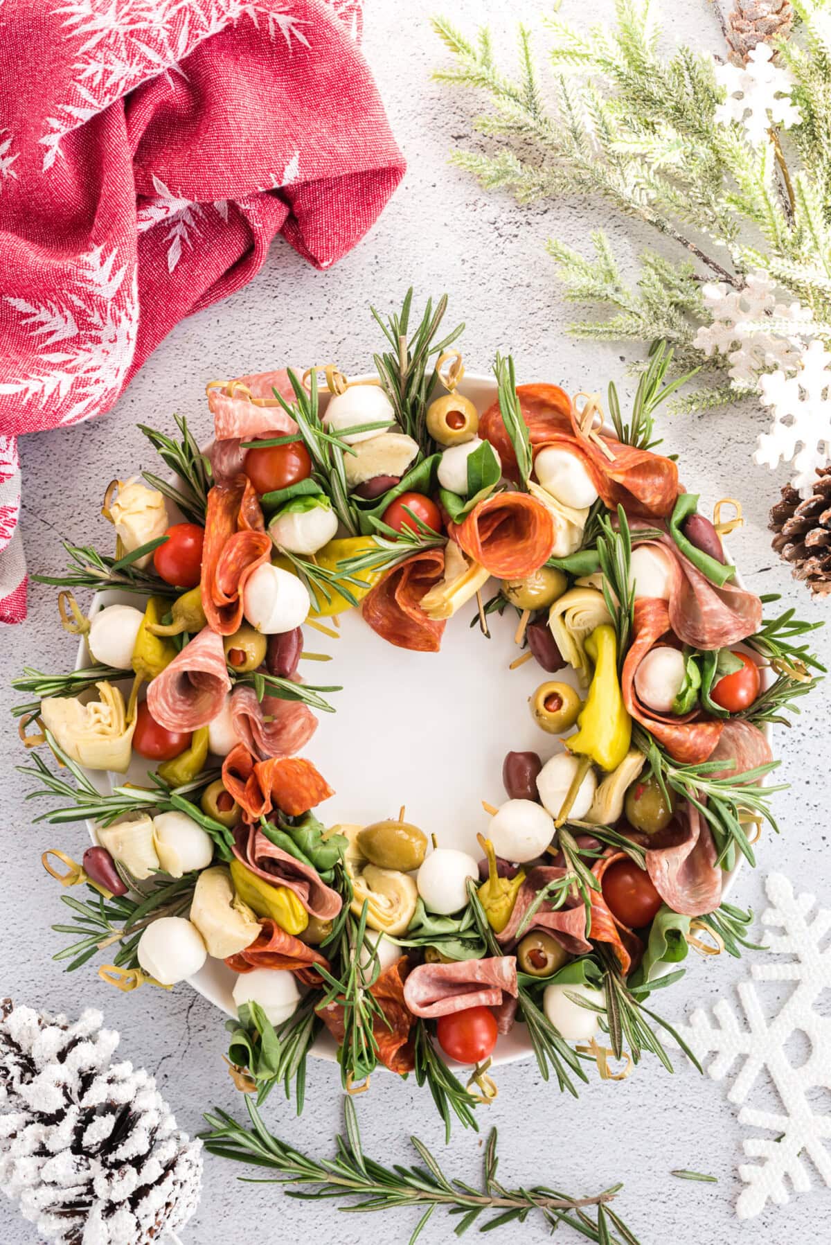 overhead of Antipasto Wreath
