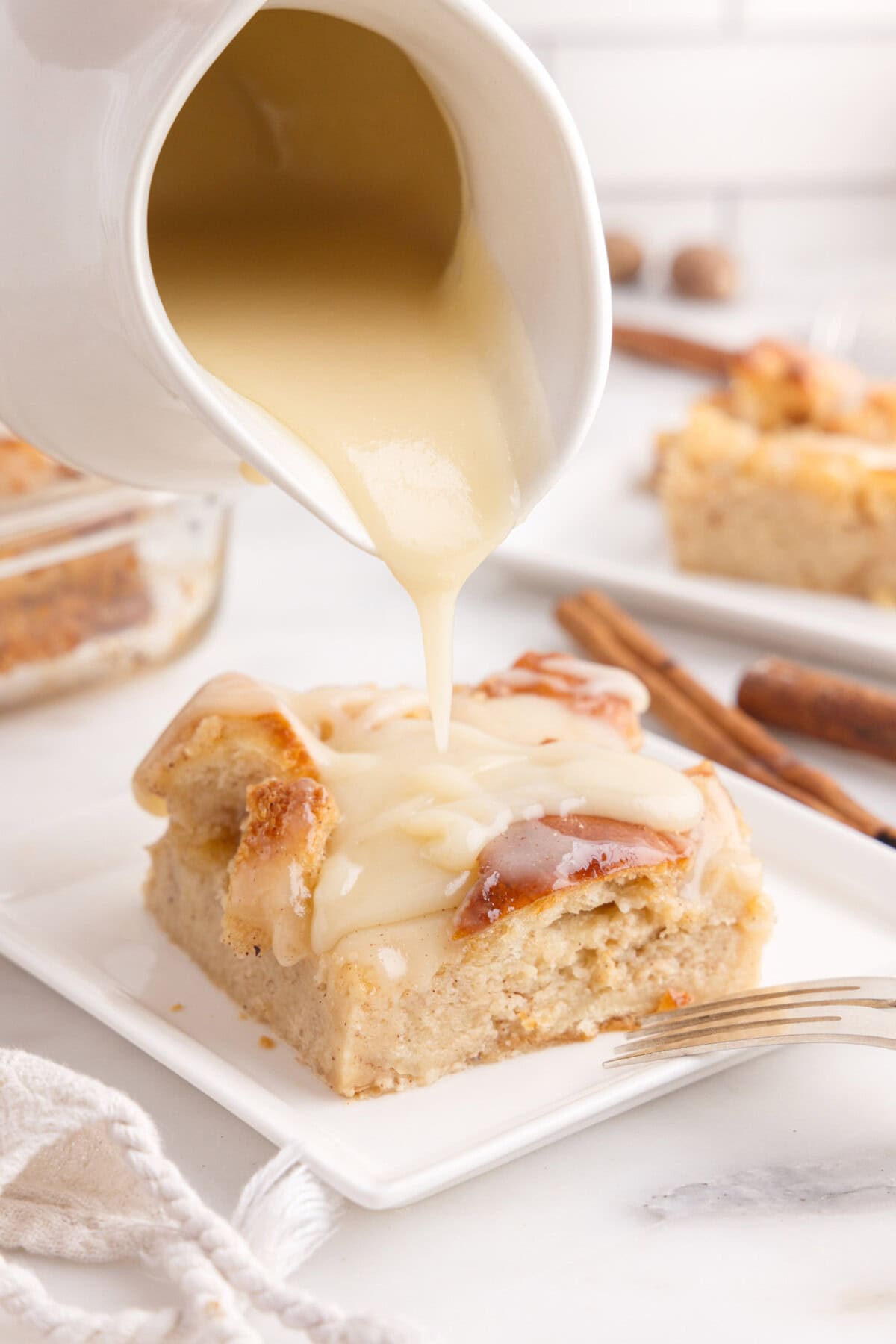 adding custard to Bread Pudding