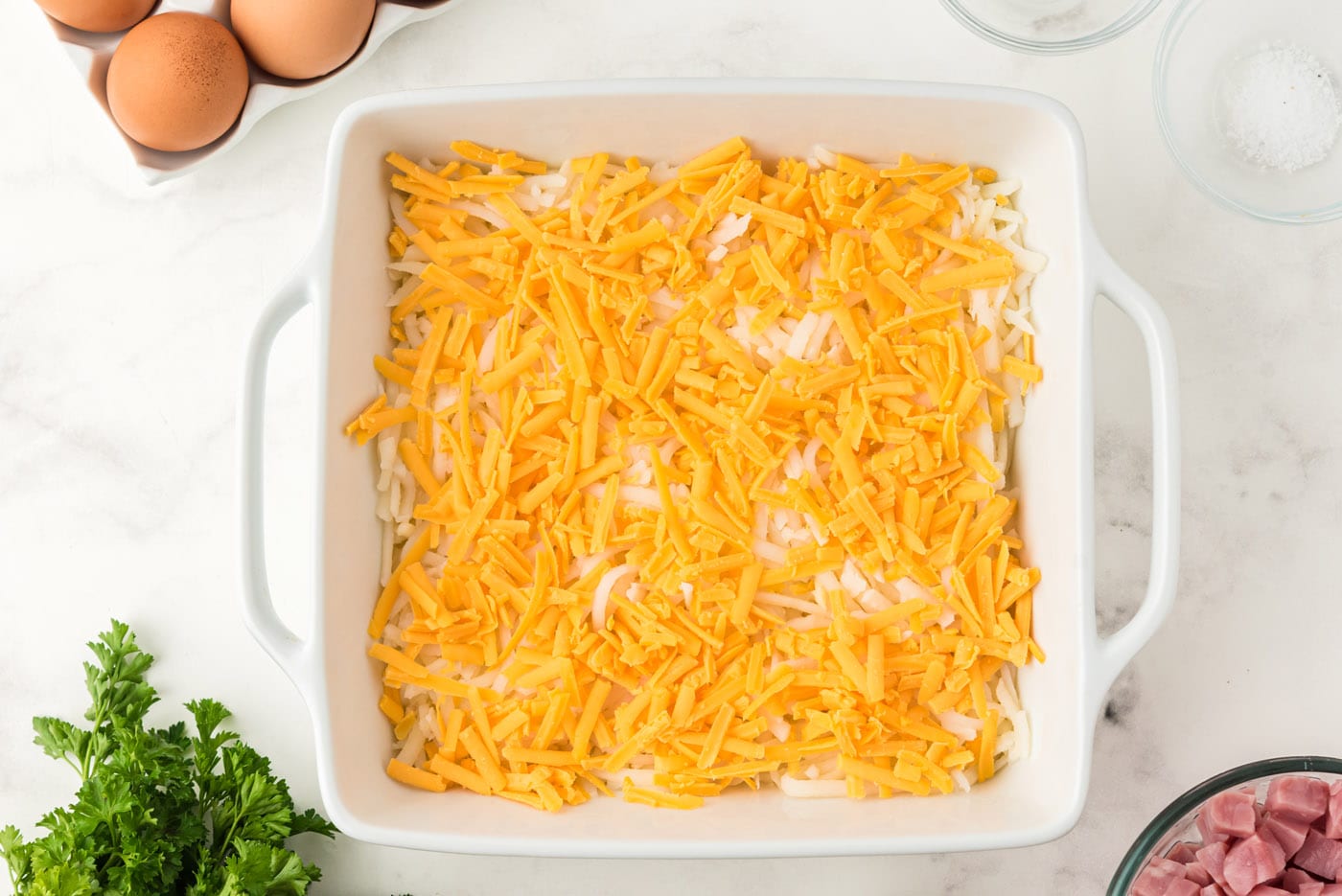 cheddar cheese in a baking dish