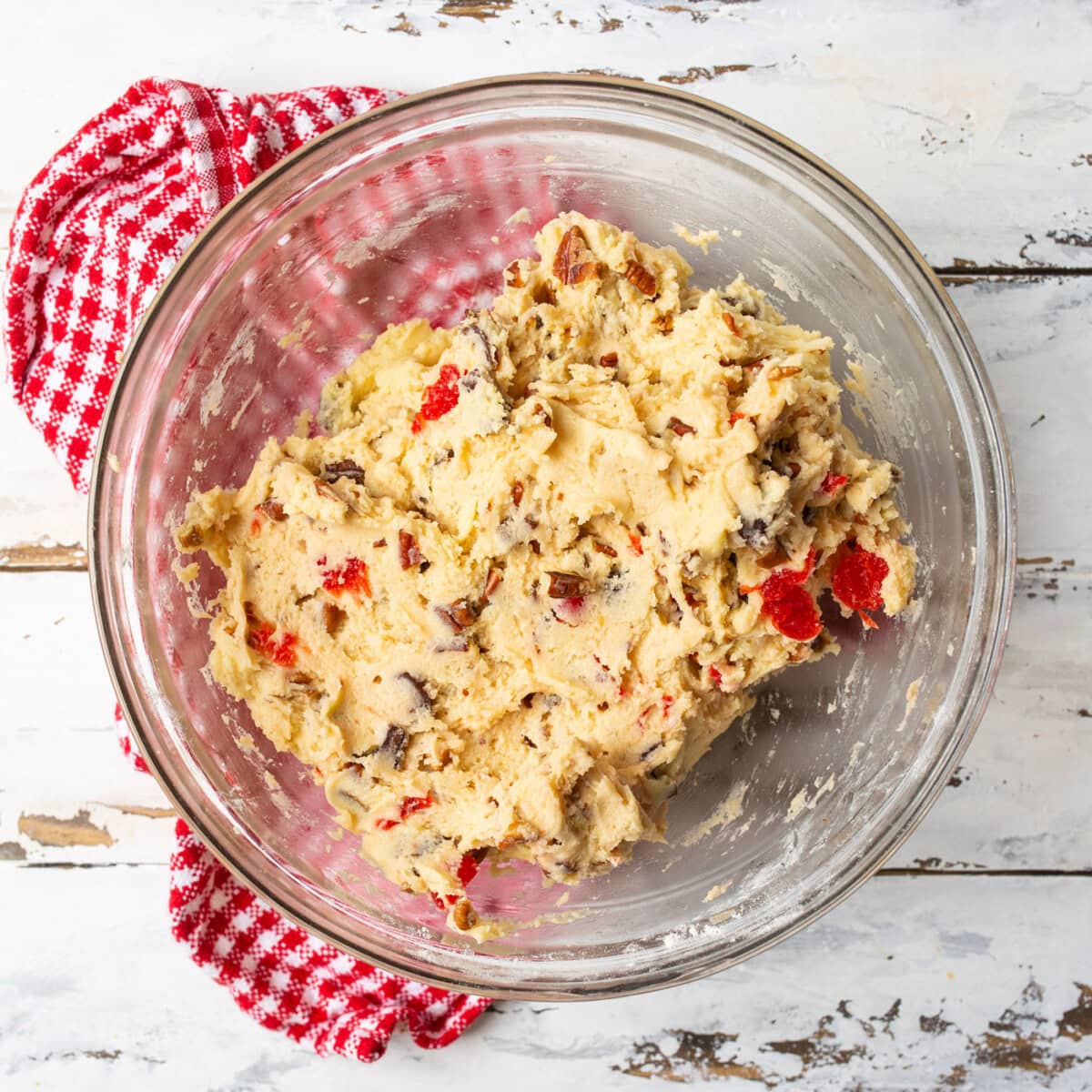 cherry wink cookie dough in a bowl