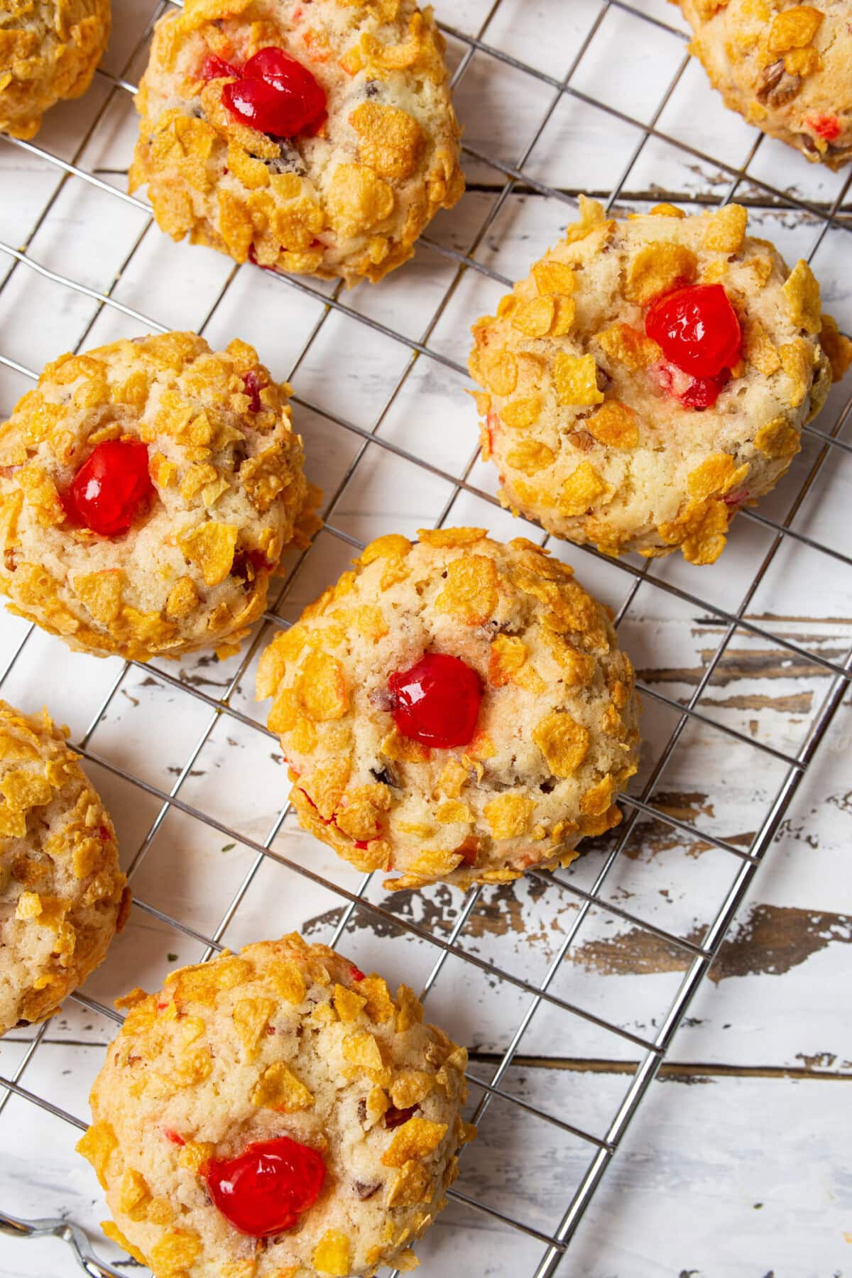 cooling rack of Cherry Wink Cookies