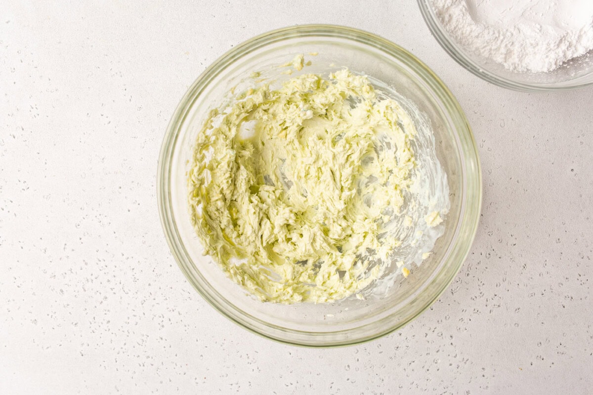 mint frosting in a bowl