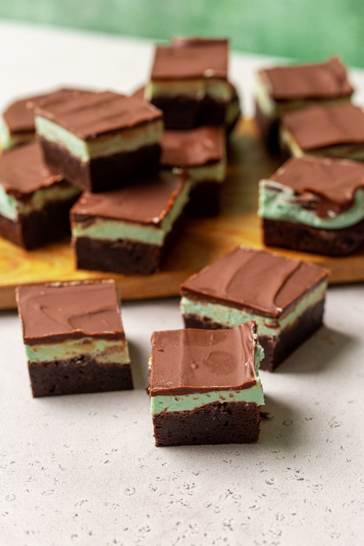 Chocolate Mint Brownies on cutting board