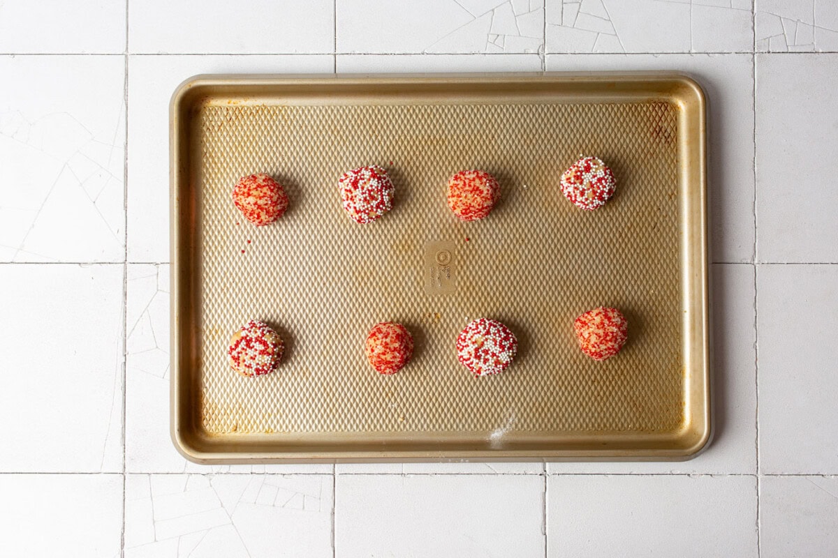peanut butter dough balls rolled in sprinkles