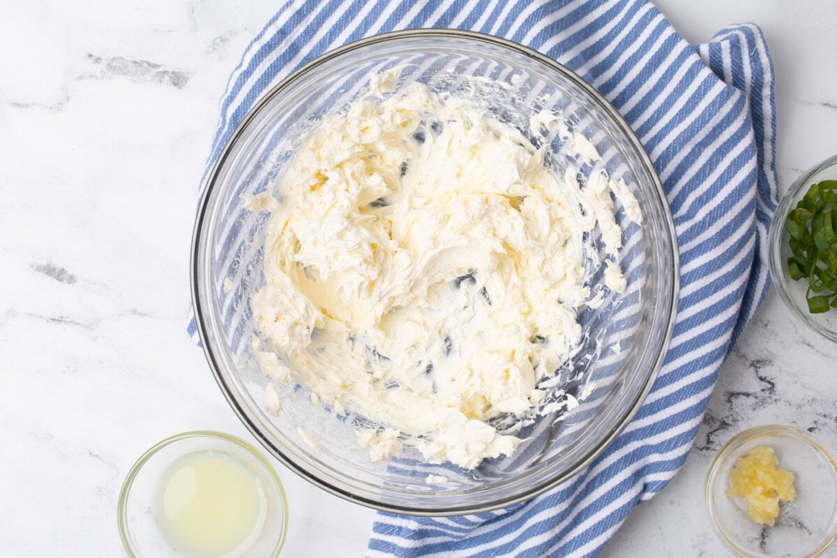 cream cheese in a mixing bowl
