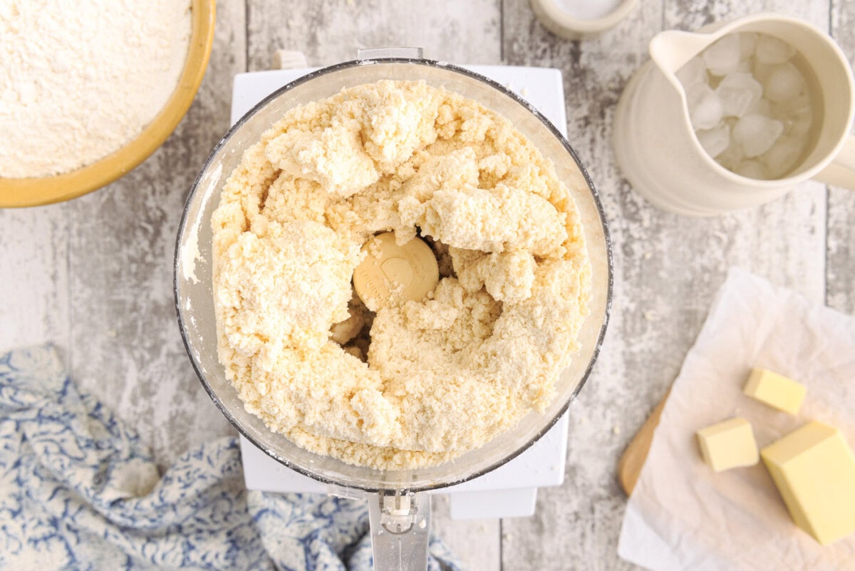 butter, water, and flour in a food processor clumped