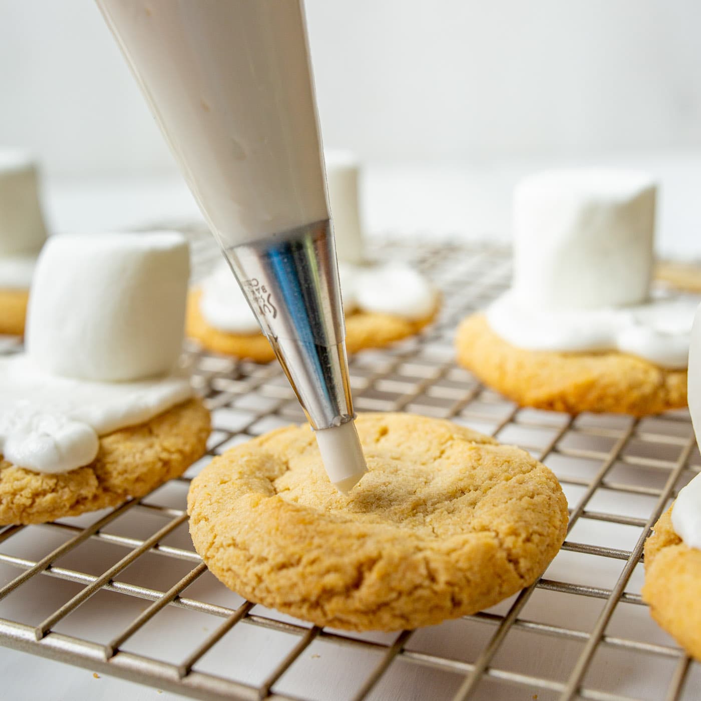 piping icing onto sugar cookie