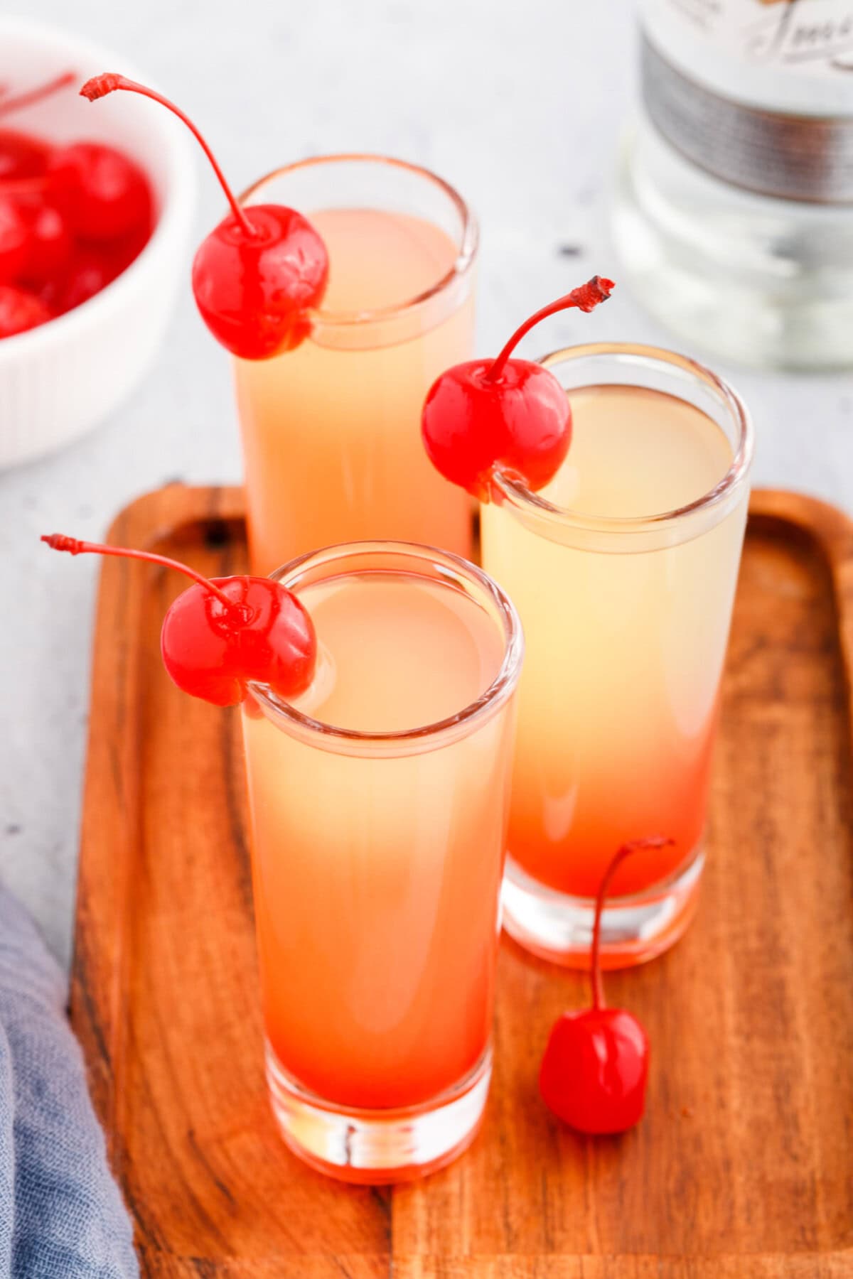 overhead view of Pineapple Upside Down Cake Shots