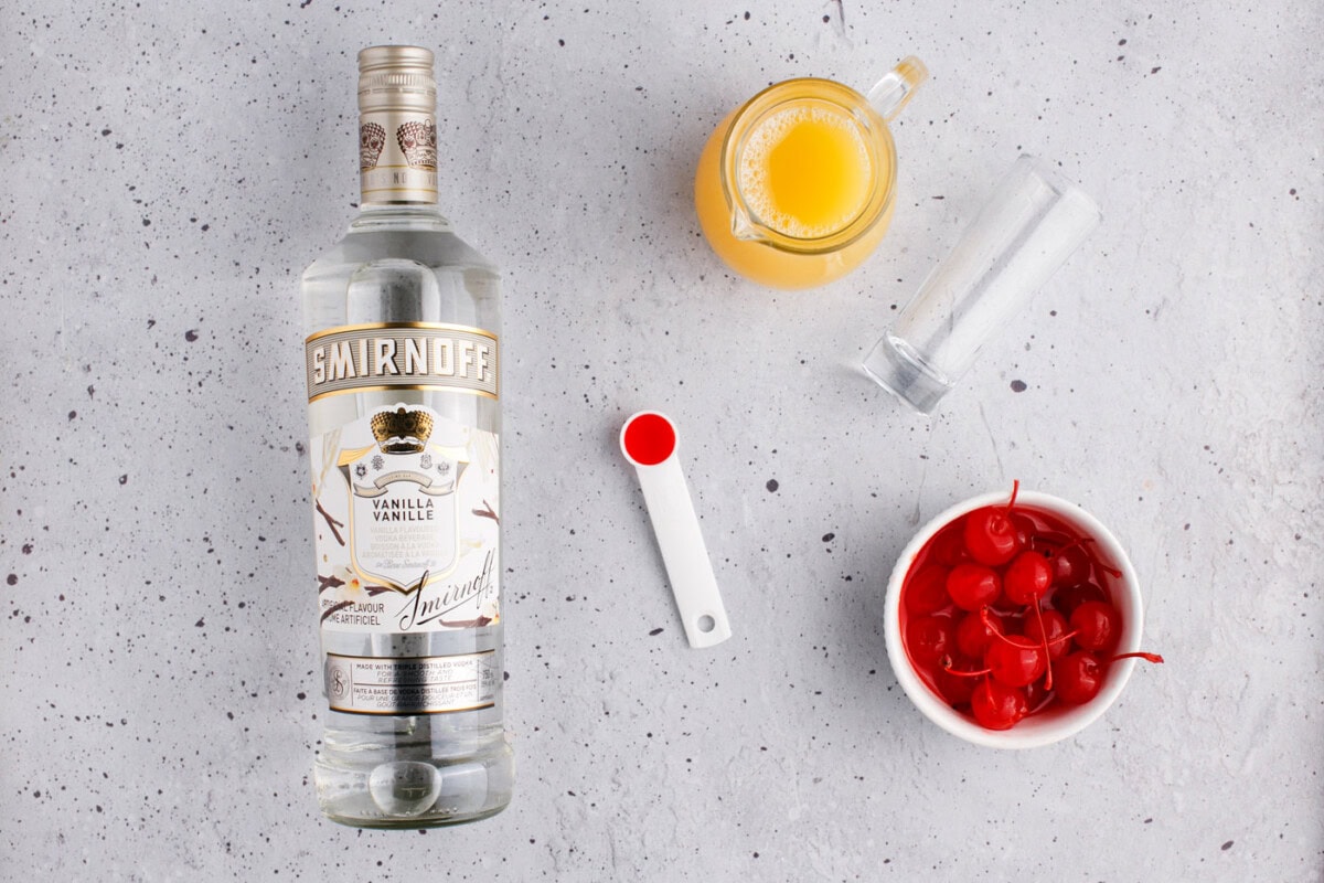 ingredients for Pineapple Upside Down Cake Shot