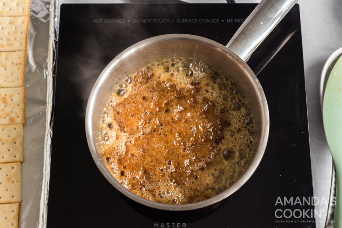 homemade caramel in a saucepan
