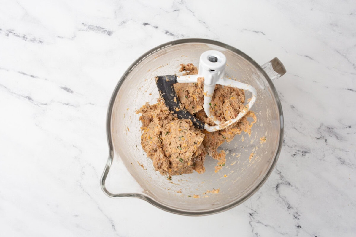 paddle mixer in sausage mixture