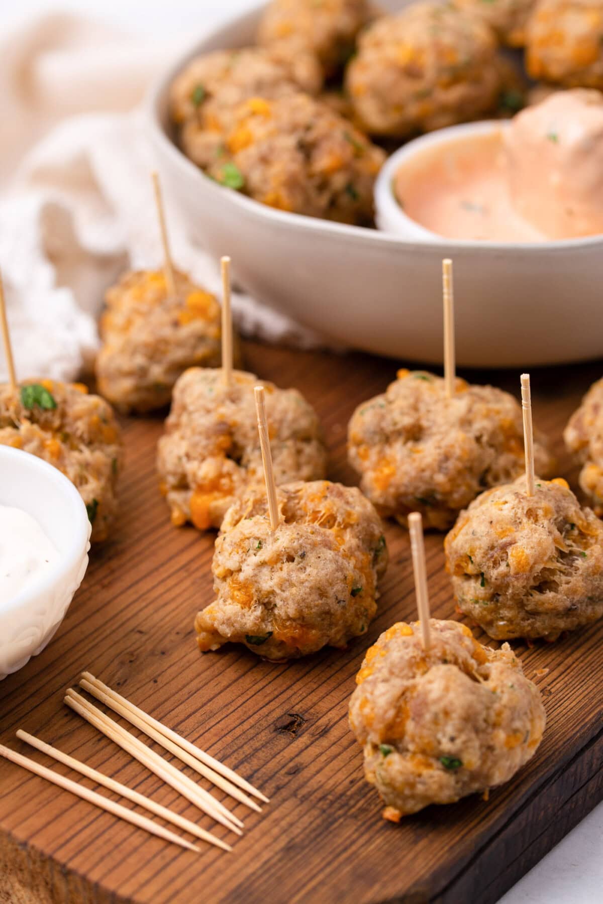 Sausage Balls on toothpicks