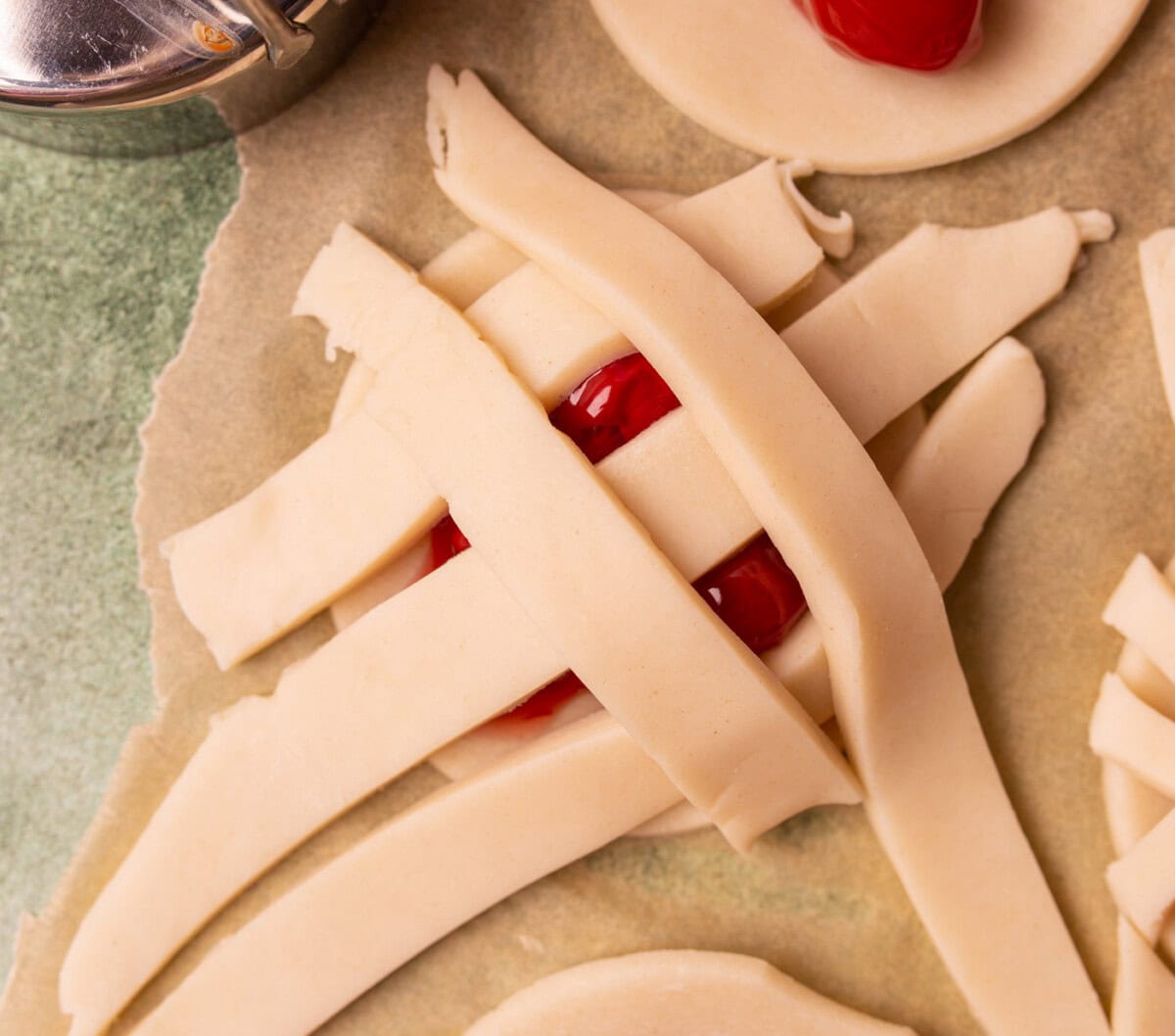 pie dough lattice over cherry pie cookie