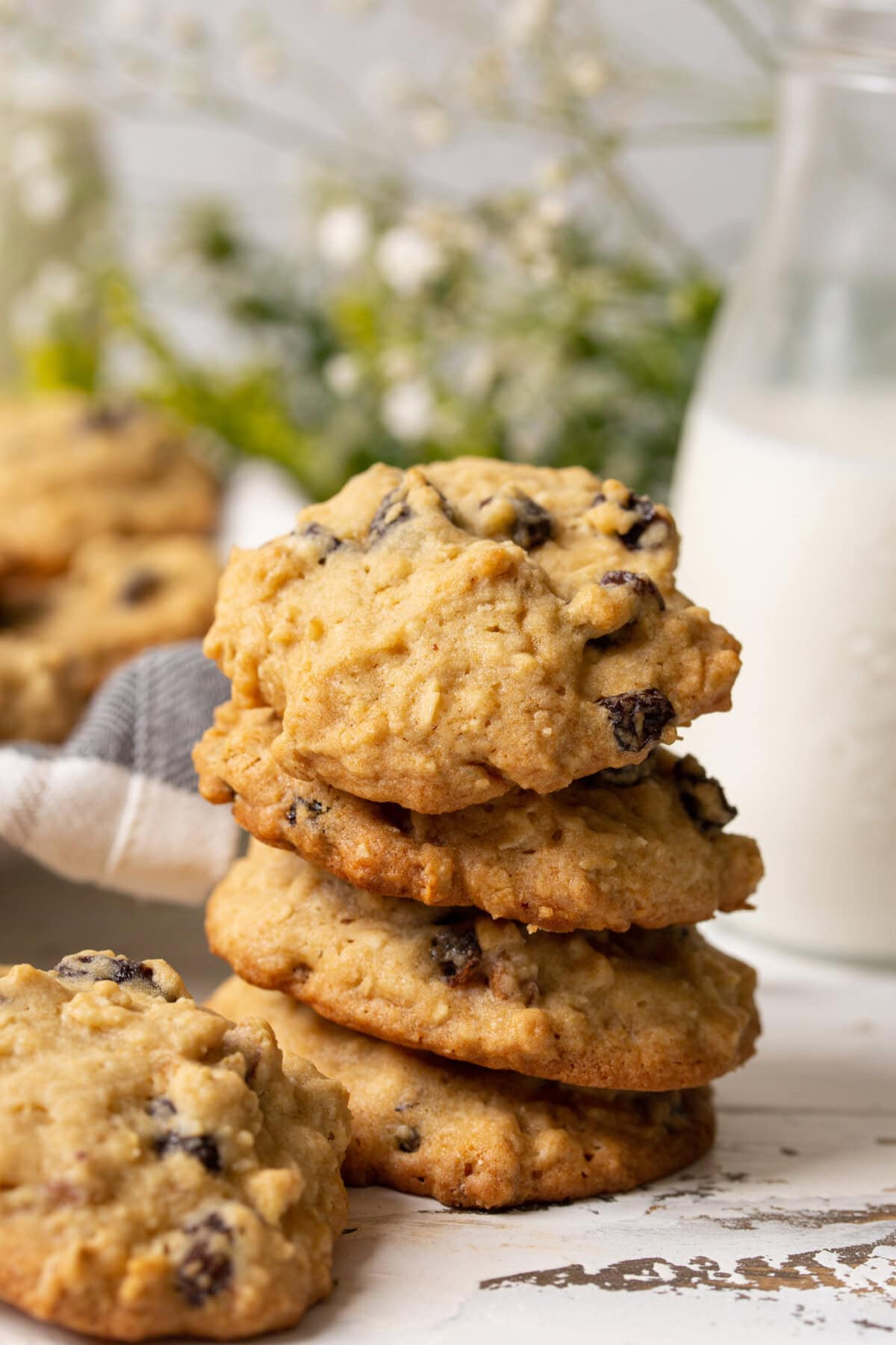 stack of oatmeal raisin cookies