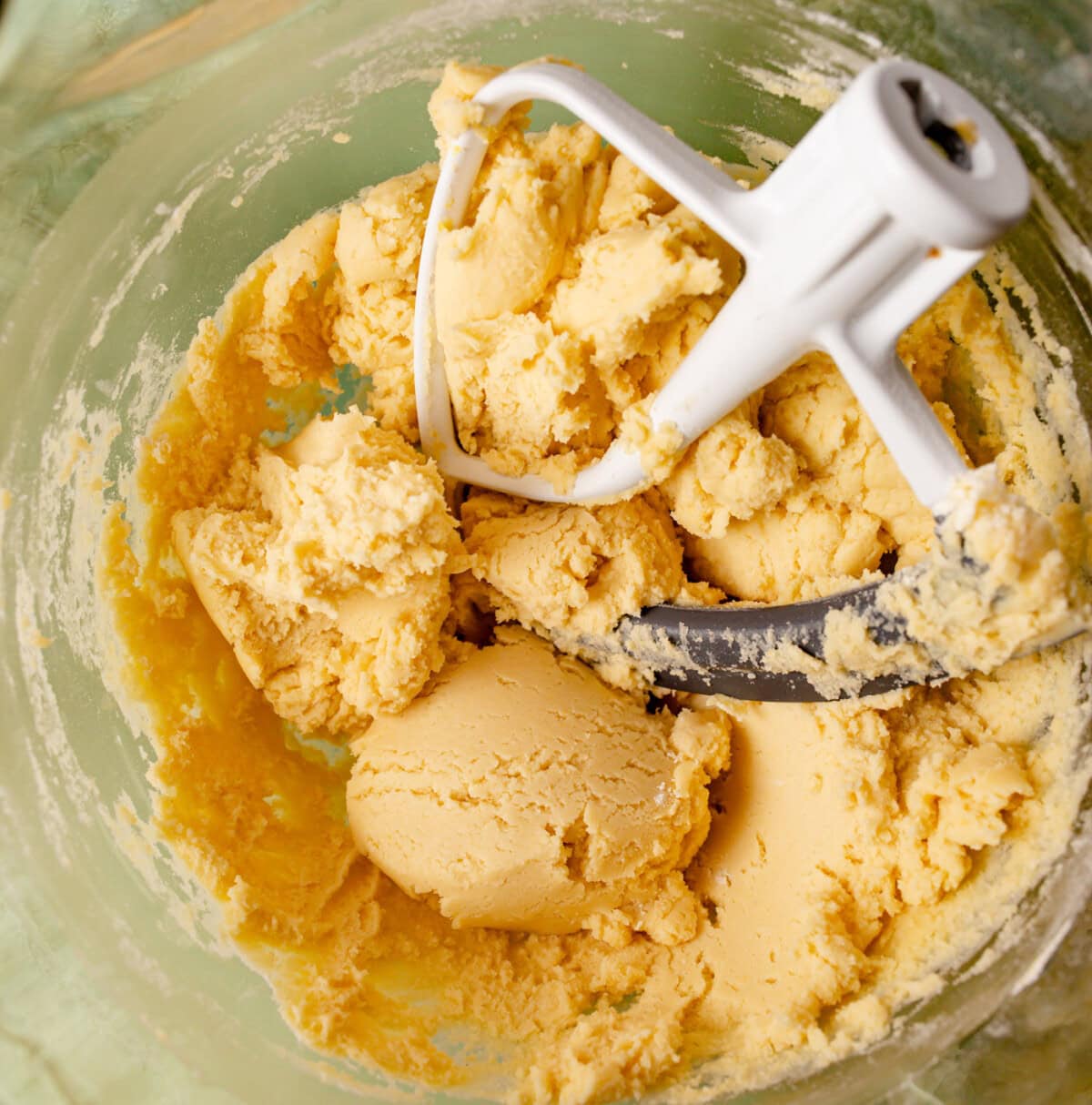sugar cookie dough in a mixer bowl
