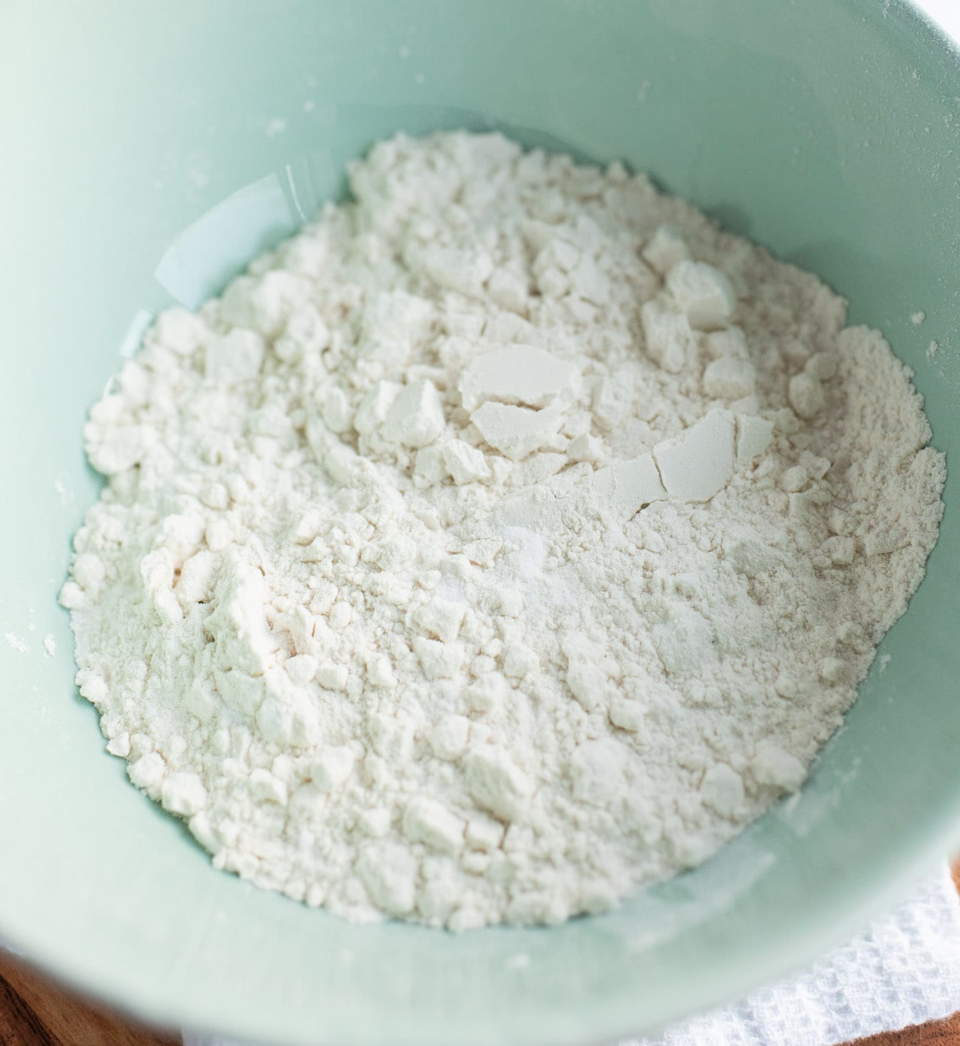 flour, baking soda, and salt in a mixing bowl