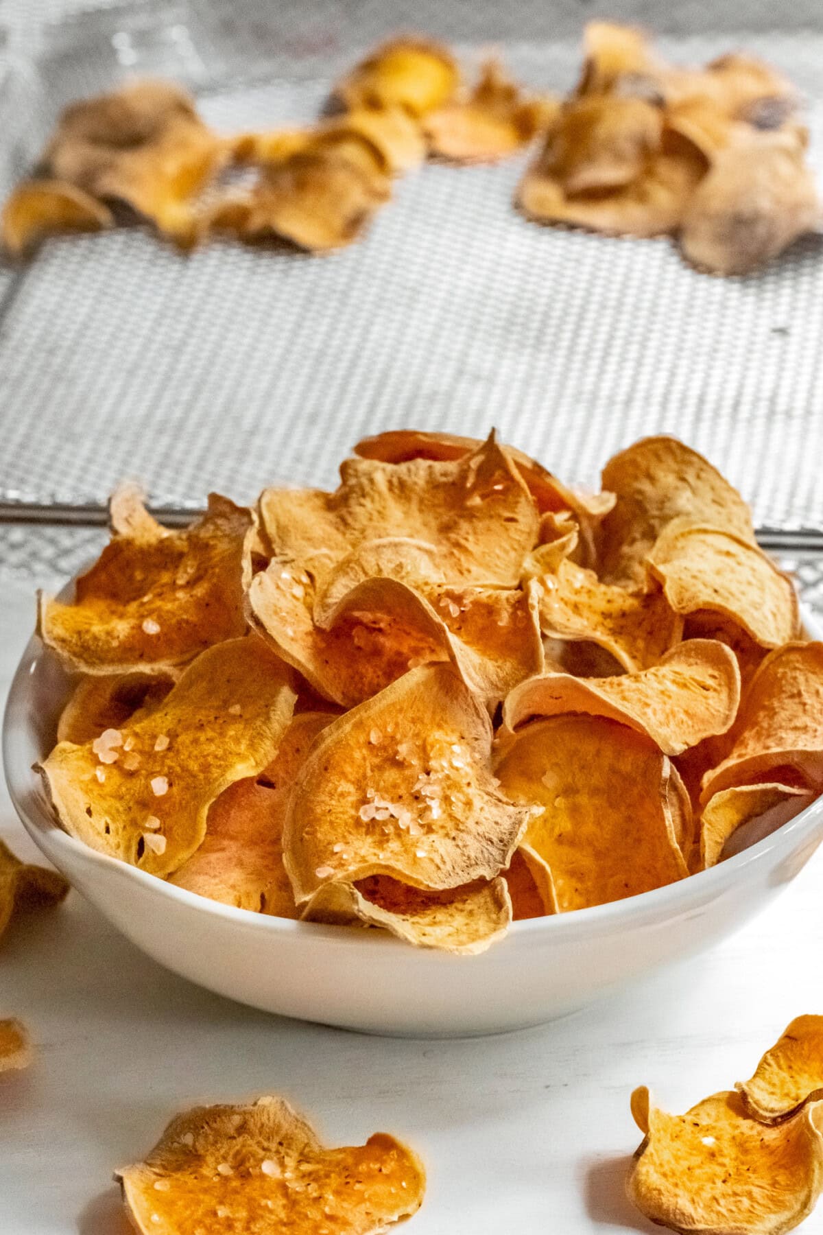 bowl of Air Fryer Sweet Potato Chips