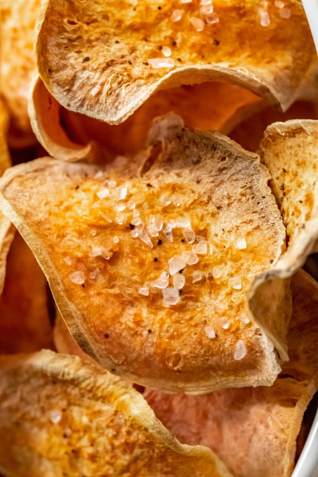 close up of Air Fryer Sweet Potato Chips