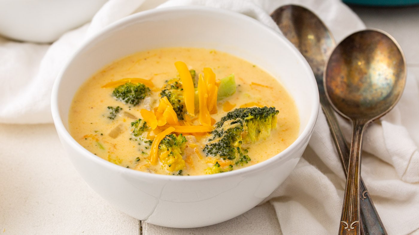 The marriage between broccoli and melty cheese will hook you straight into this soup. Plus, it's sup